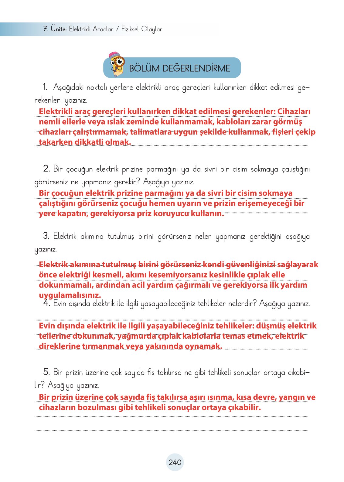 3. Sınıf Fen Bilimleri Cem Yayınları Ders Kitabı Sayfa 240 Cevapları