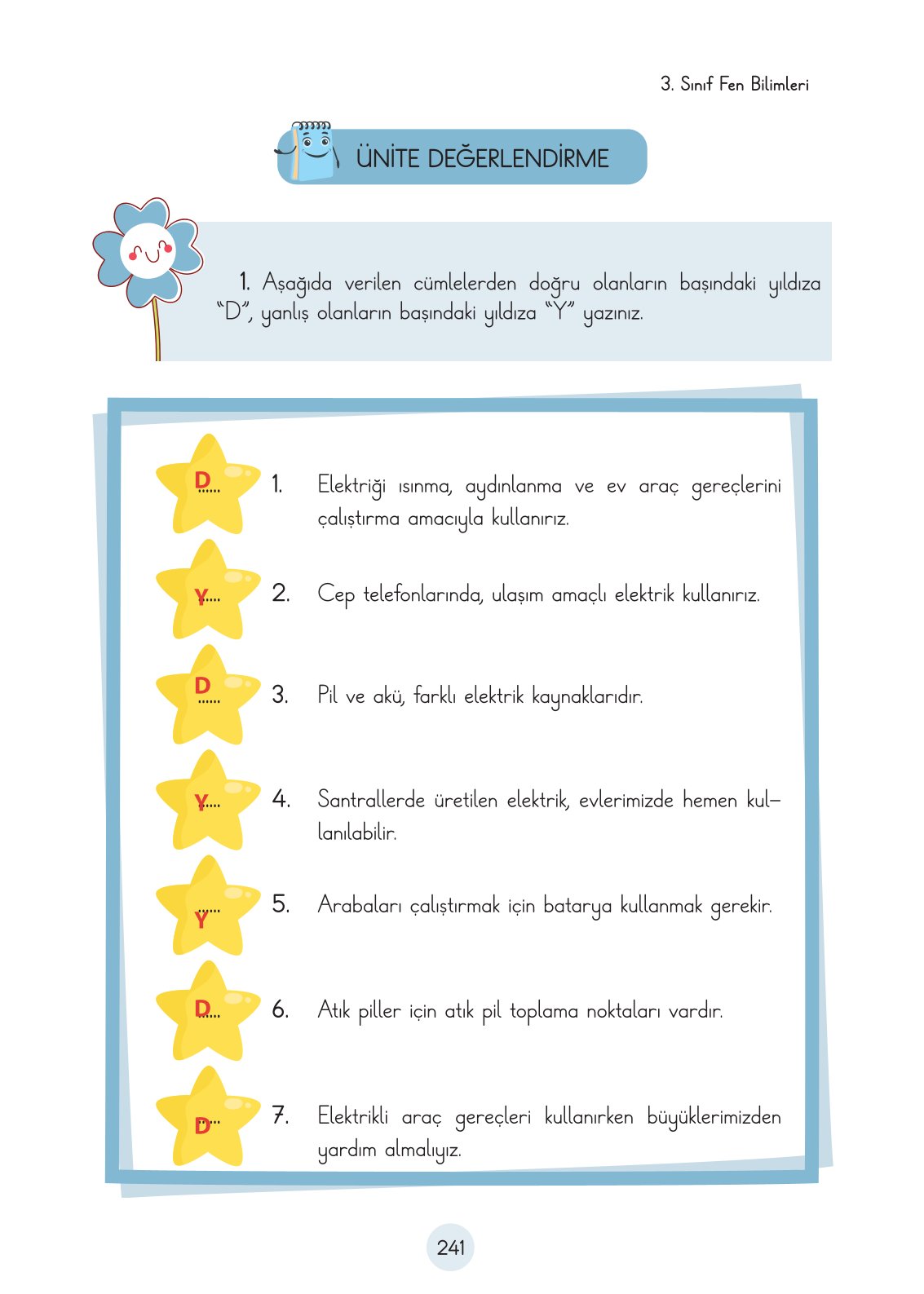 3. Sınıf Fen Bilimleri Cem Yayınları Ders Kitabı Sayfa 241 Cevapları