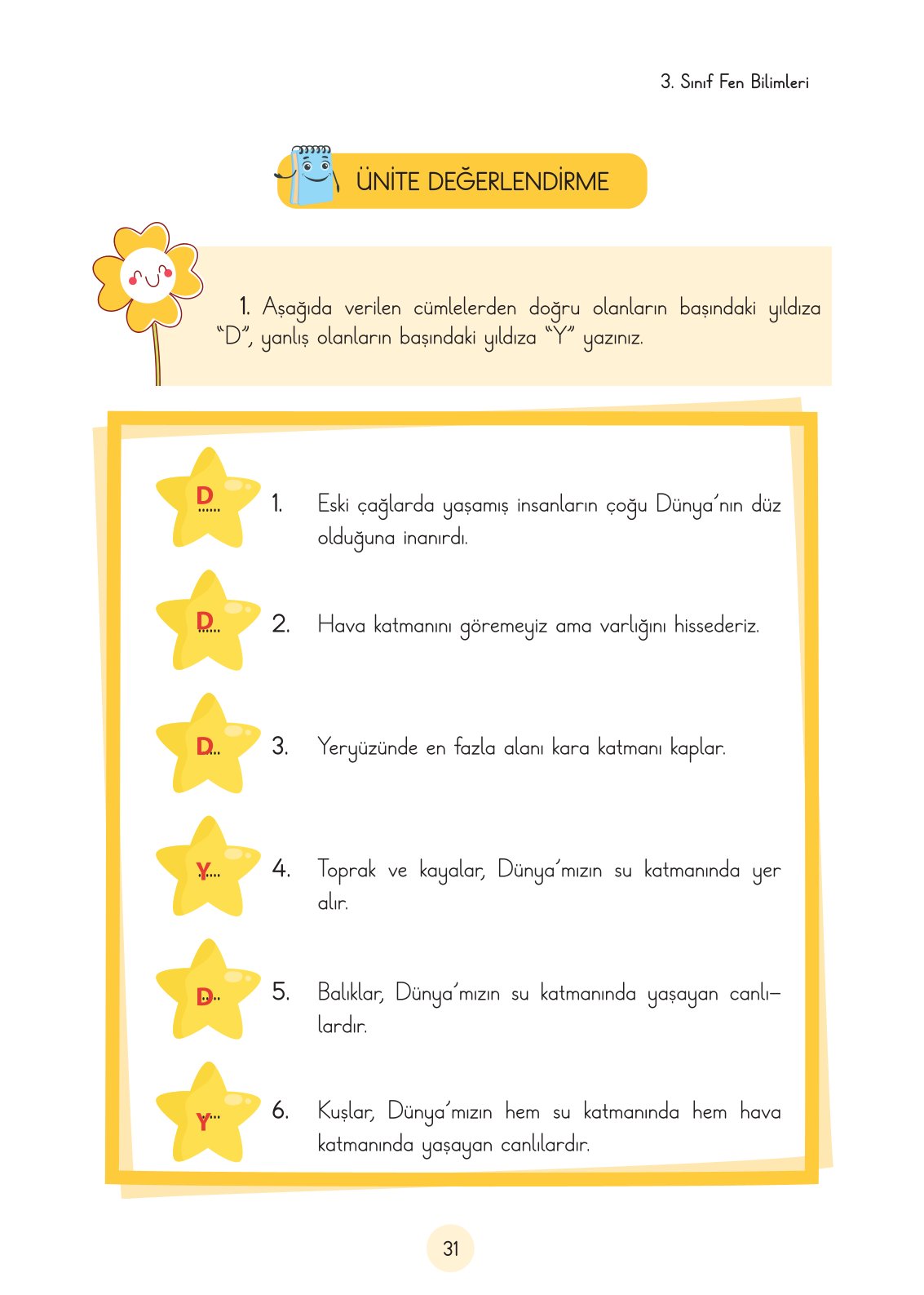 3. Sınıf Fen Bilimleri Cem Yayınları Ders Kitabı Sayfa 31 Cevapları