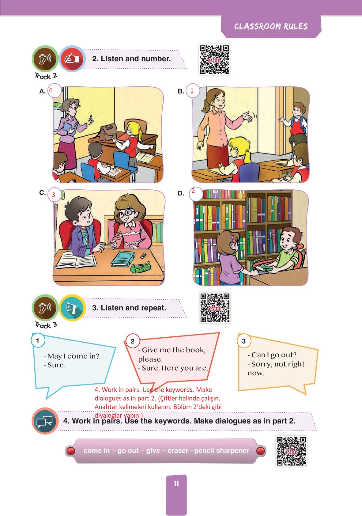 4. Sınıf İngilizce Pasifik Yayınları Kitabı Sayfa 11 Cevapları