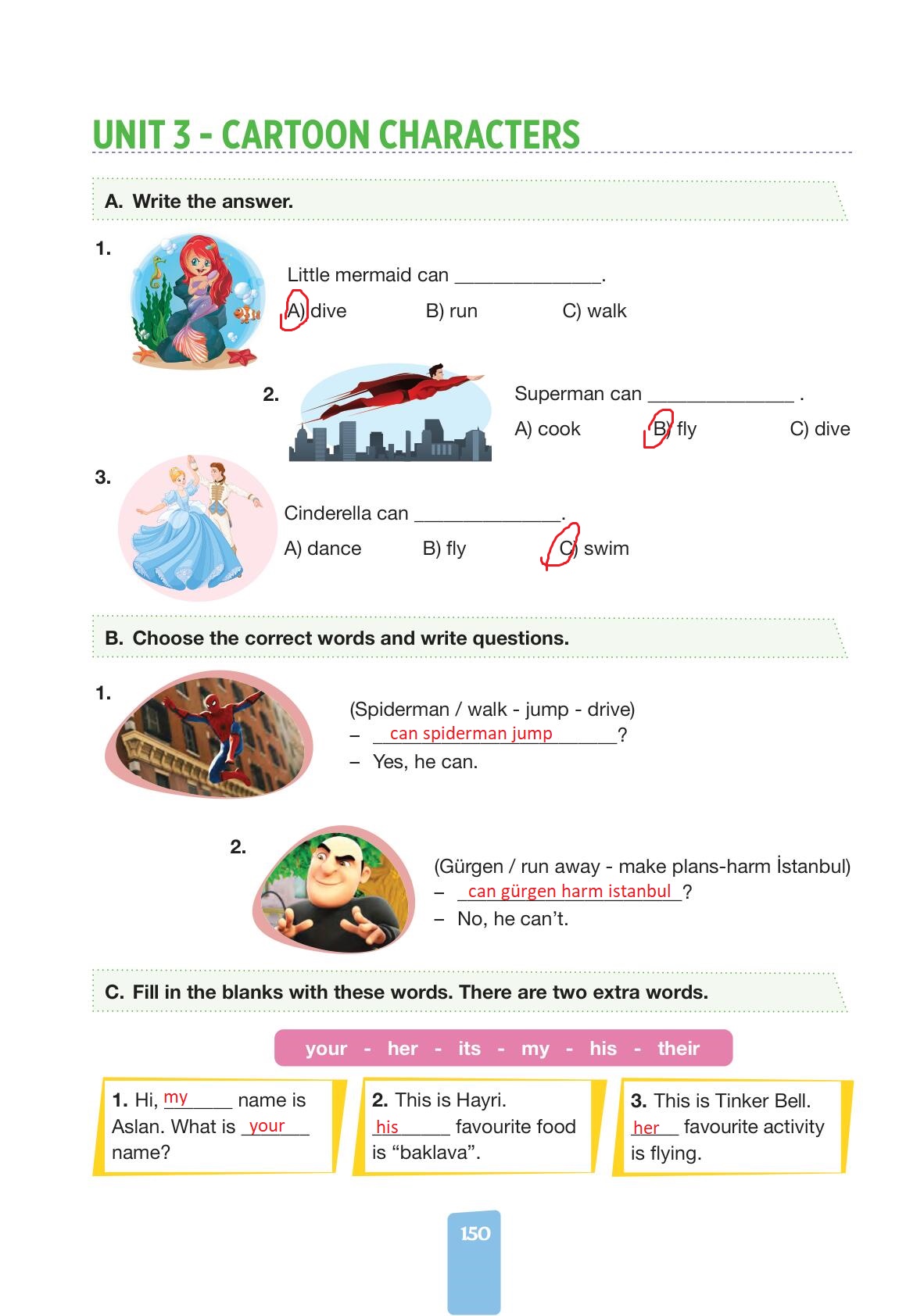 4. Sınıf İngilizce Pasifik Yayınları Kitabı Sayfa 150 Cevapları