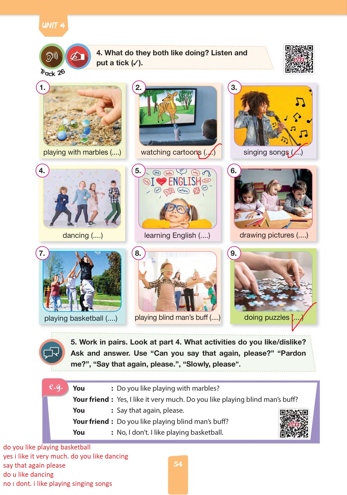 4. Sınıf İngilizce Pasifik Yayınları Kitabı Sayfa 54 Cevapları