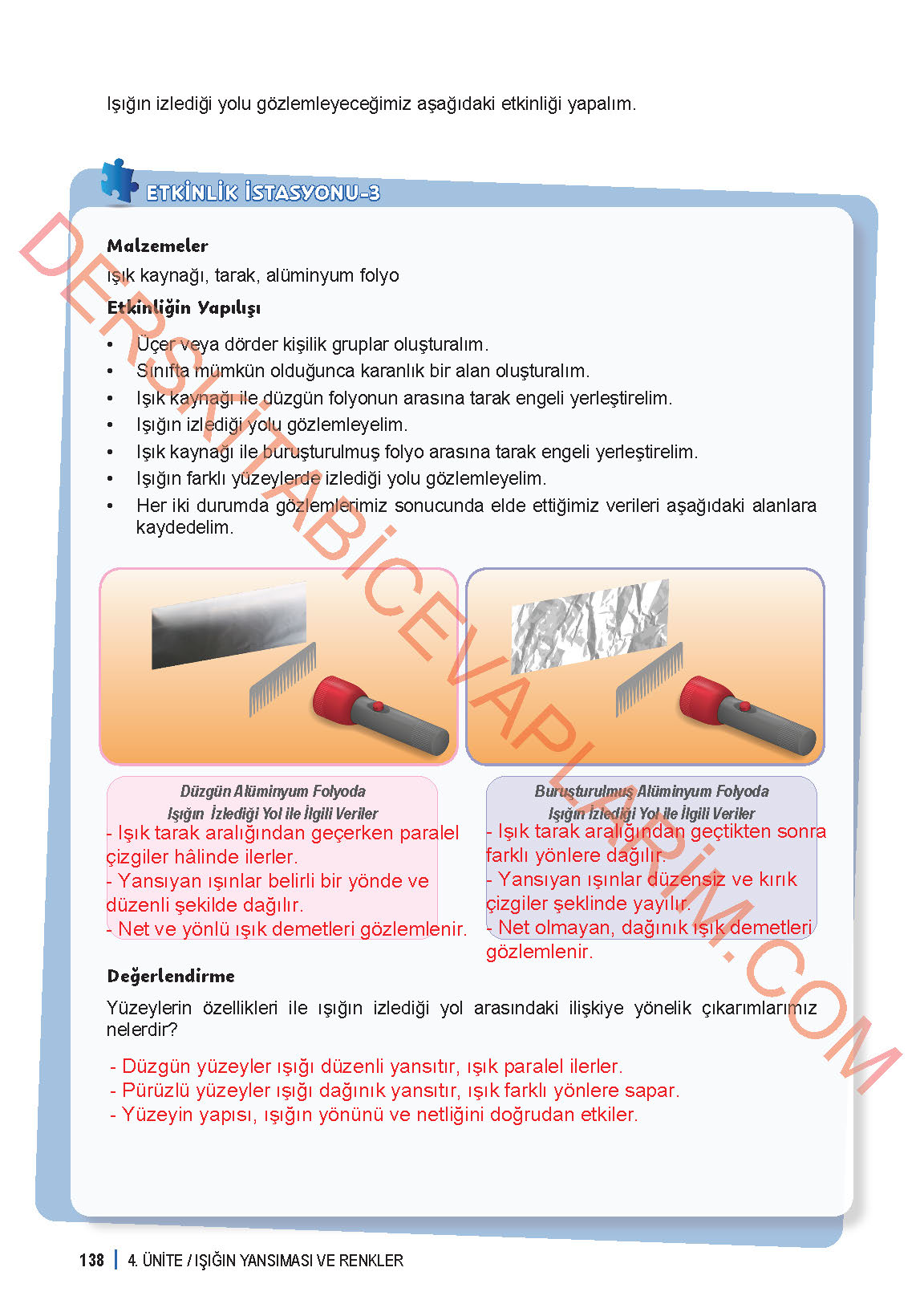 6. Sınıf Fen Bilgisi 1. Kitap Meb Yayınları Ders Kitabı Sayfa 138 Cevapları