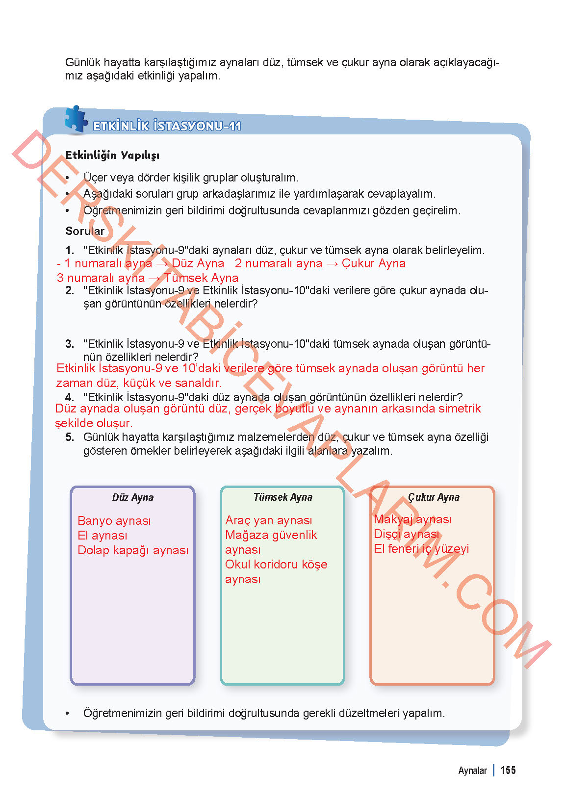 6. Sınıf Fen Bilgisi 1. Kitap Meb Yayınları Ders Kitabı Sayfa 155 Cevapları