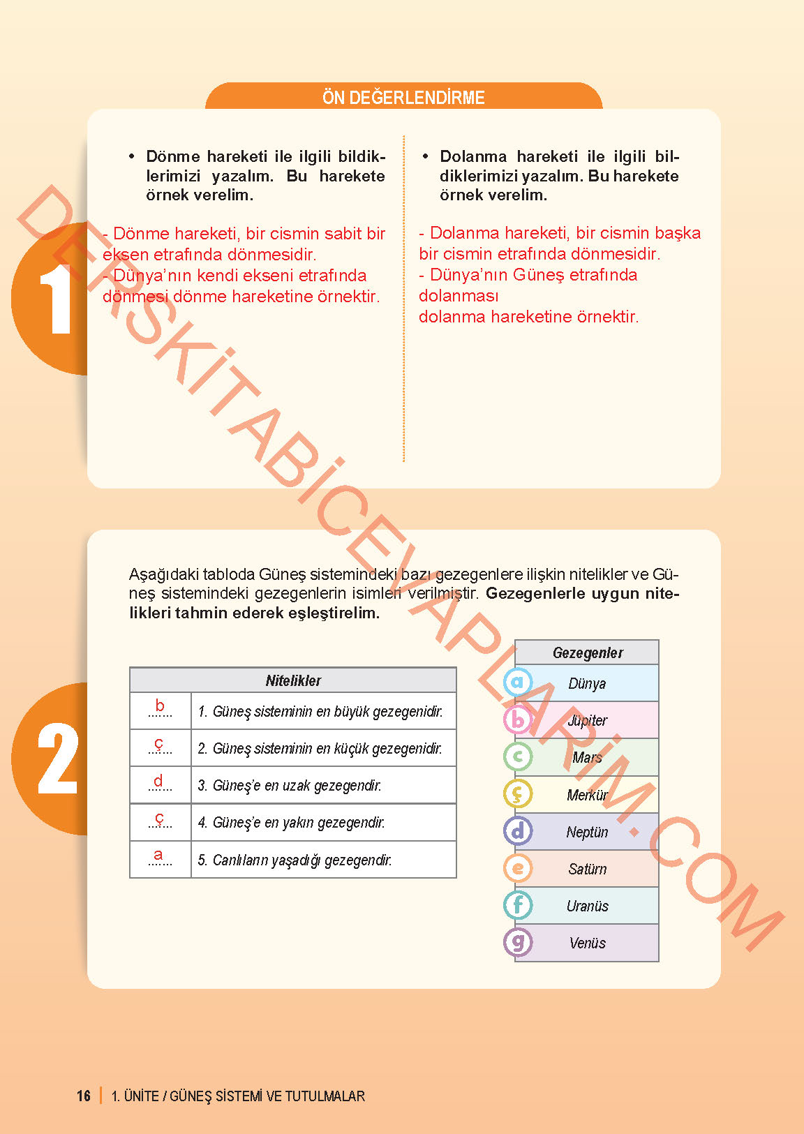 6. Sınıf Fen Bilgisi 1. Kitap Meb Yayınları Ders Kitabı Sayfa 16 Cevapları