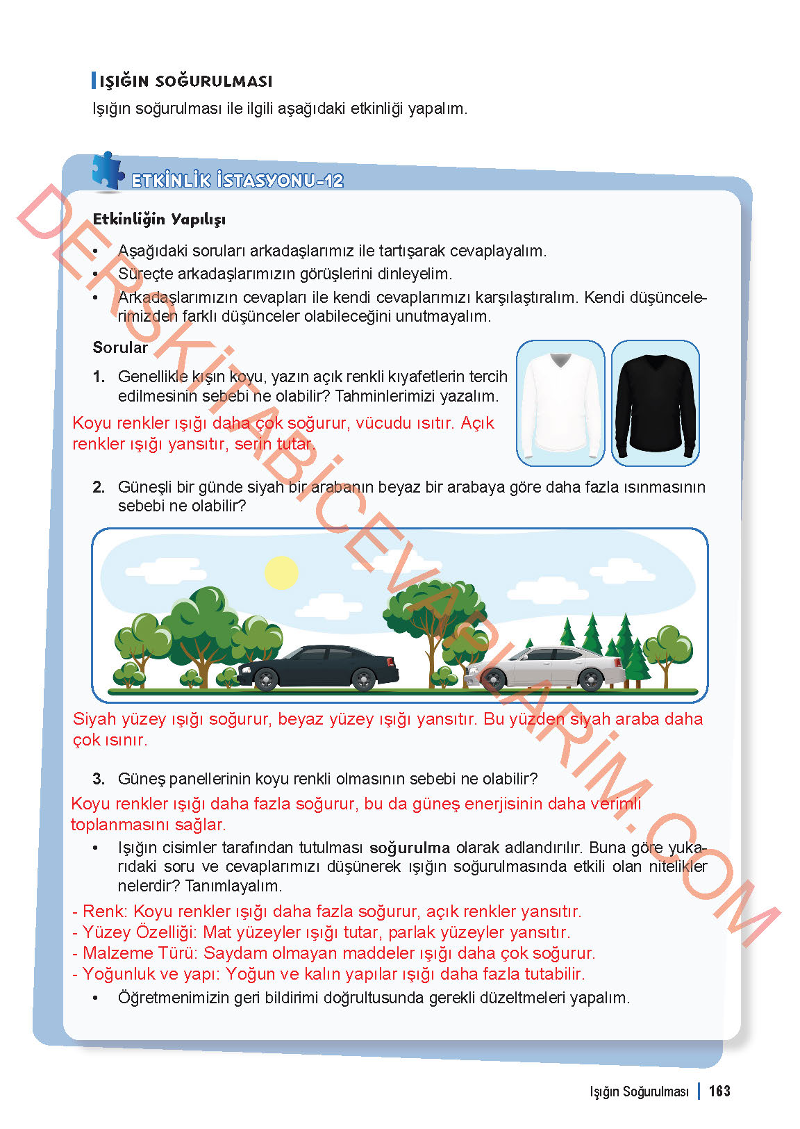 6. Sınıf Fen Bilgisi 1. Kitap Meb Yayınları Ders Kitabı Sayfa 163 Cevapları
