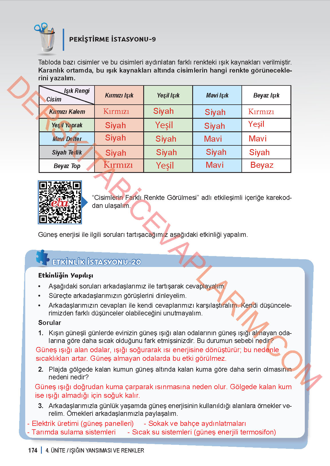 6. Sınıf Fen Bilgisi 1. Kitap Meb Yayınları Ders Kitabı Sayfa 174 Cevapları