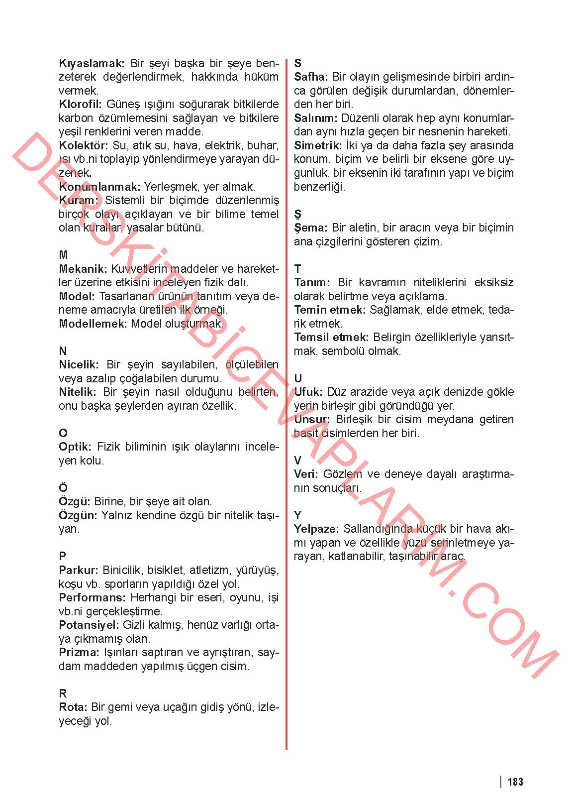 6. Sınıf Fen Bilgisi 1. Kitap Meb Yayınları Ders Kitabı Sayfa 183 Cevapları