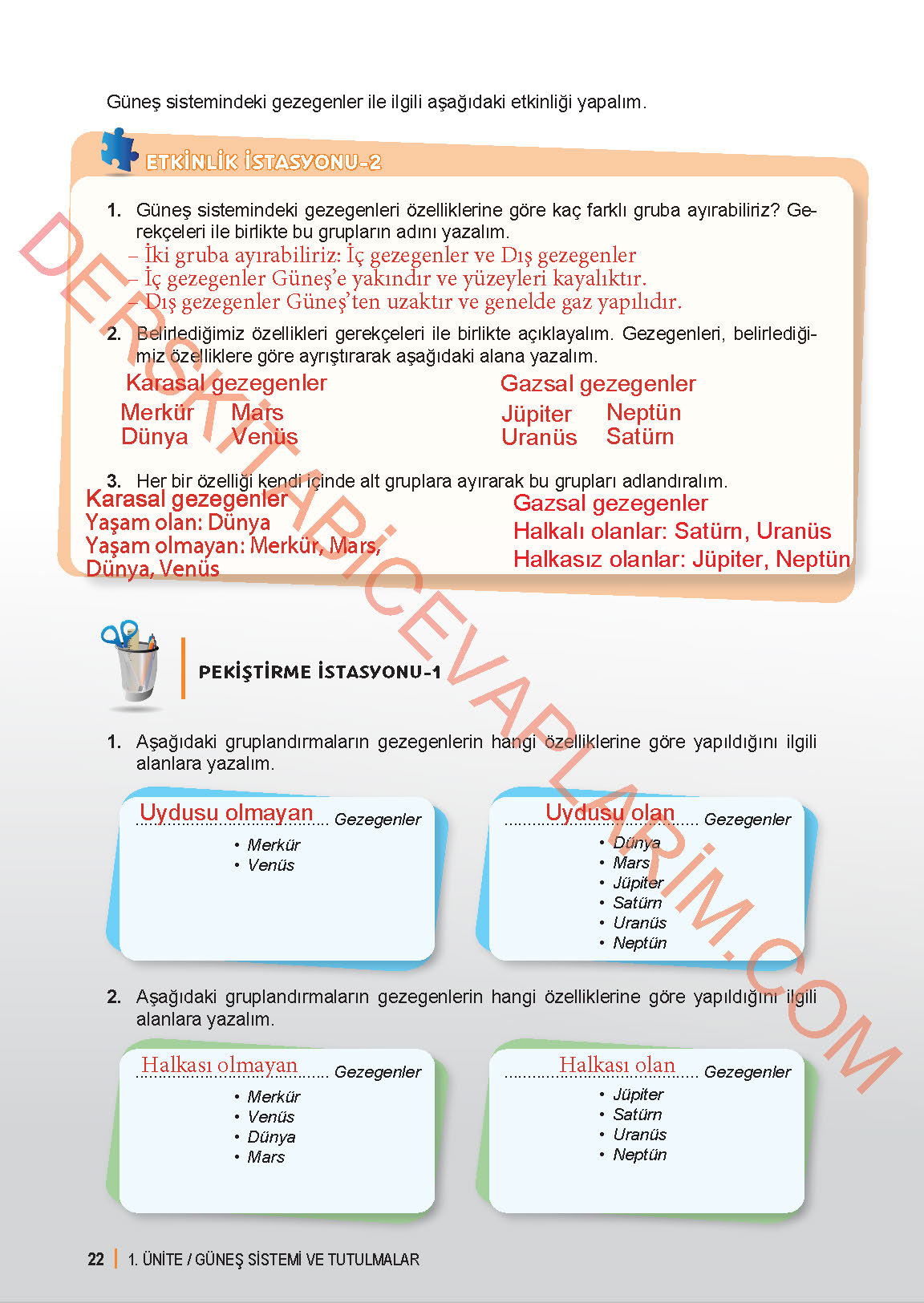 6. Sınıf Fen Bilgisi 1. Kitap Meb Yayınları Ders Kitabı Sayfa 22 Cevapları