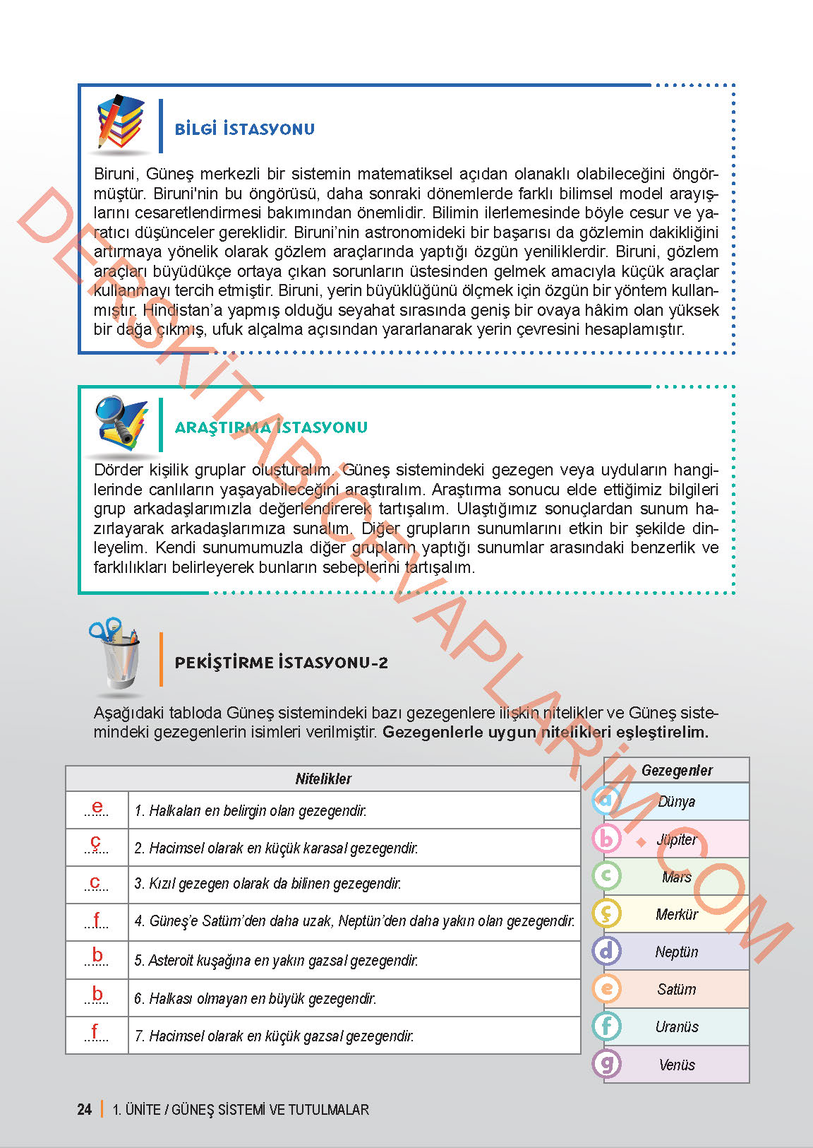 6. Sınıf Fen Bilgisi 1. Kitap Meb Yayınları Ders Kitabı Sayfa 24 Cevapları