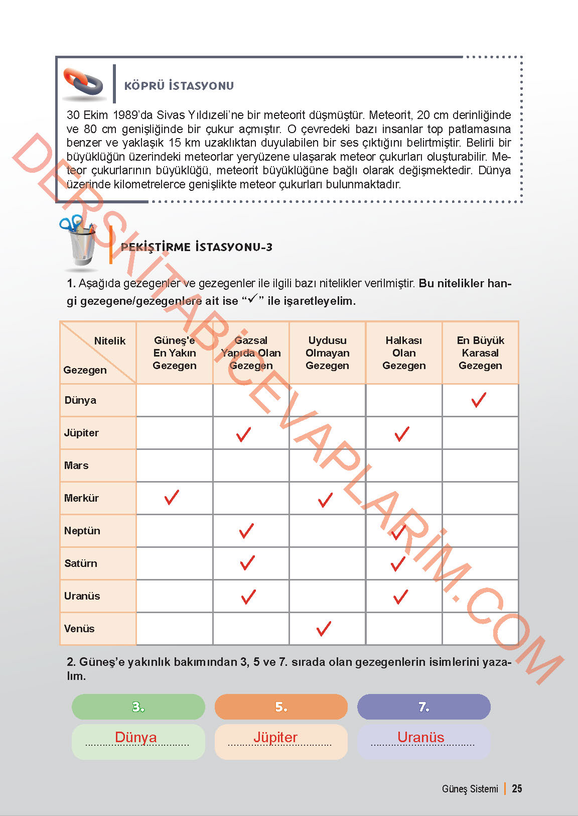 6. Sınıf Fen Bilgisi 1. Kitap Meb Yayınları Ders Kitabı Sayfa 25 Cevapları