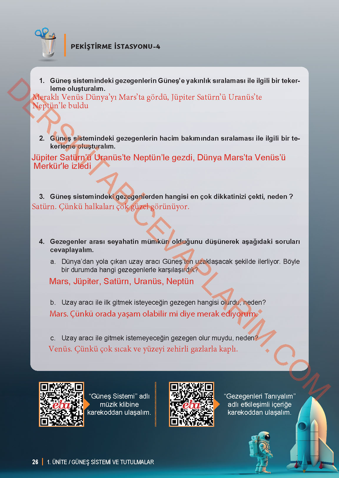 6. Sınıf Fen Bilgisi 1. Kitap Meb Yayınları Ders Kitabı Sayfa 26 Cevapları