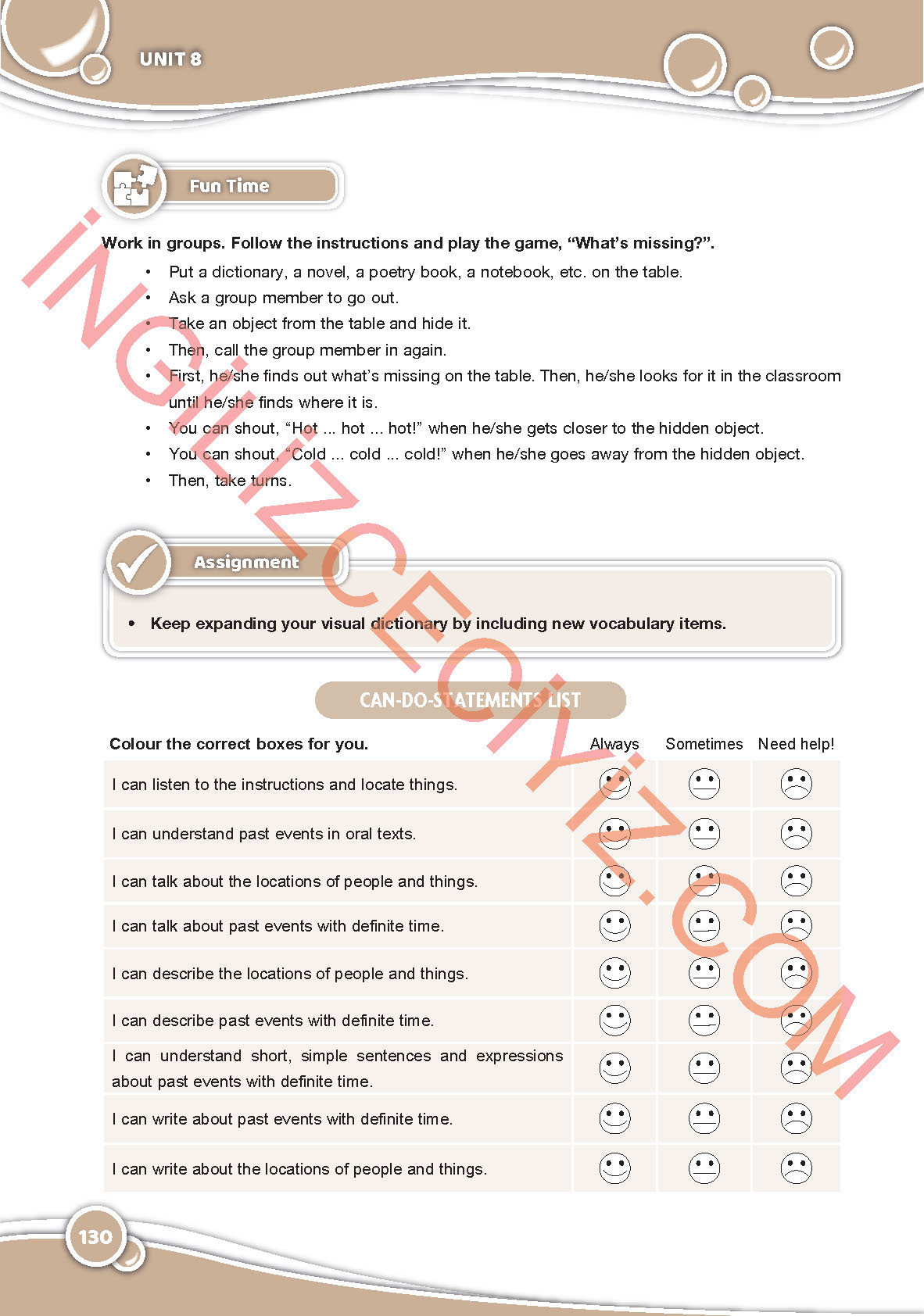 6. Sınıf İngilizce Özgün Yayınları Kitabı Sayfa 130 Cevapları