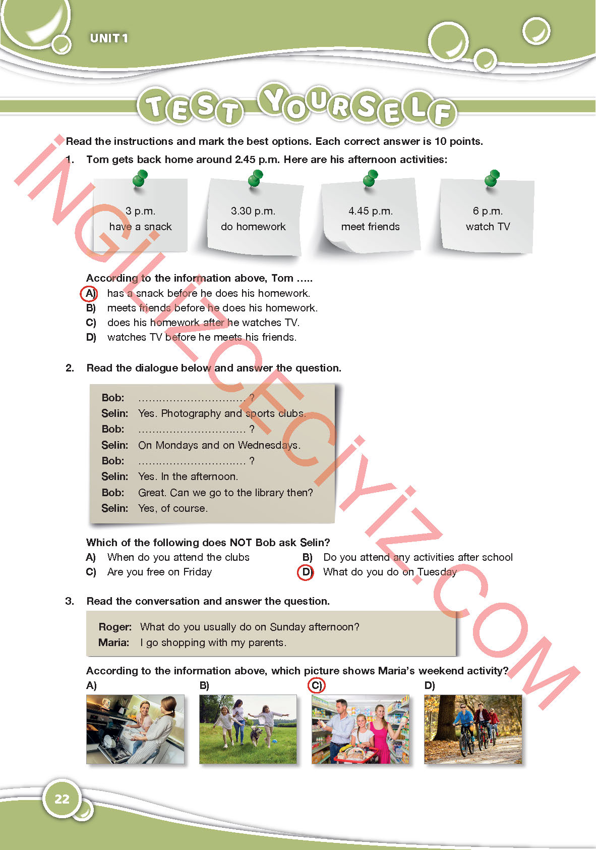 6. Sınıf İngilizce Özgün Yayınları Kitabı Sayfa 22 Cevapları