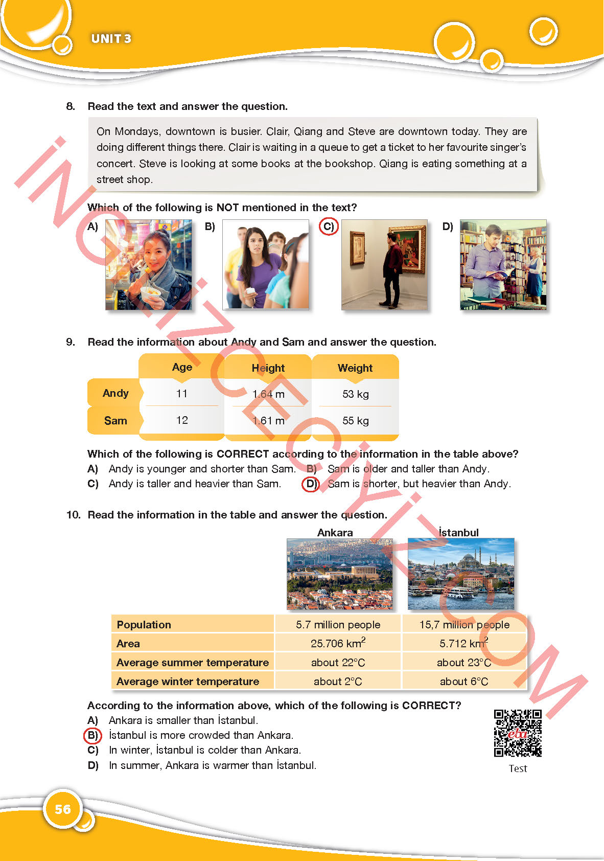 6. Sınıf İngilizce Özgün Yayınları Kitabı Sayfa 56 Cevapları