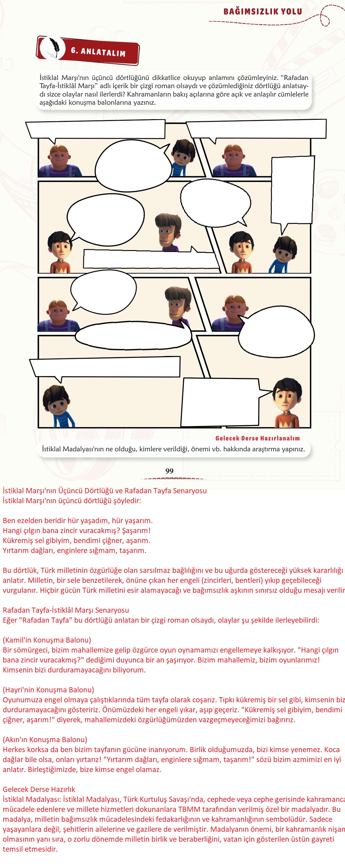 6. Sınıf Türkçe 1. Kitap Meb Yayınları Ders Kitabı Sayfa 100 Cevapları