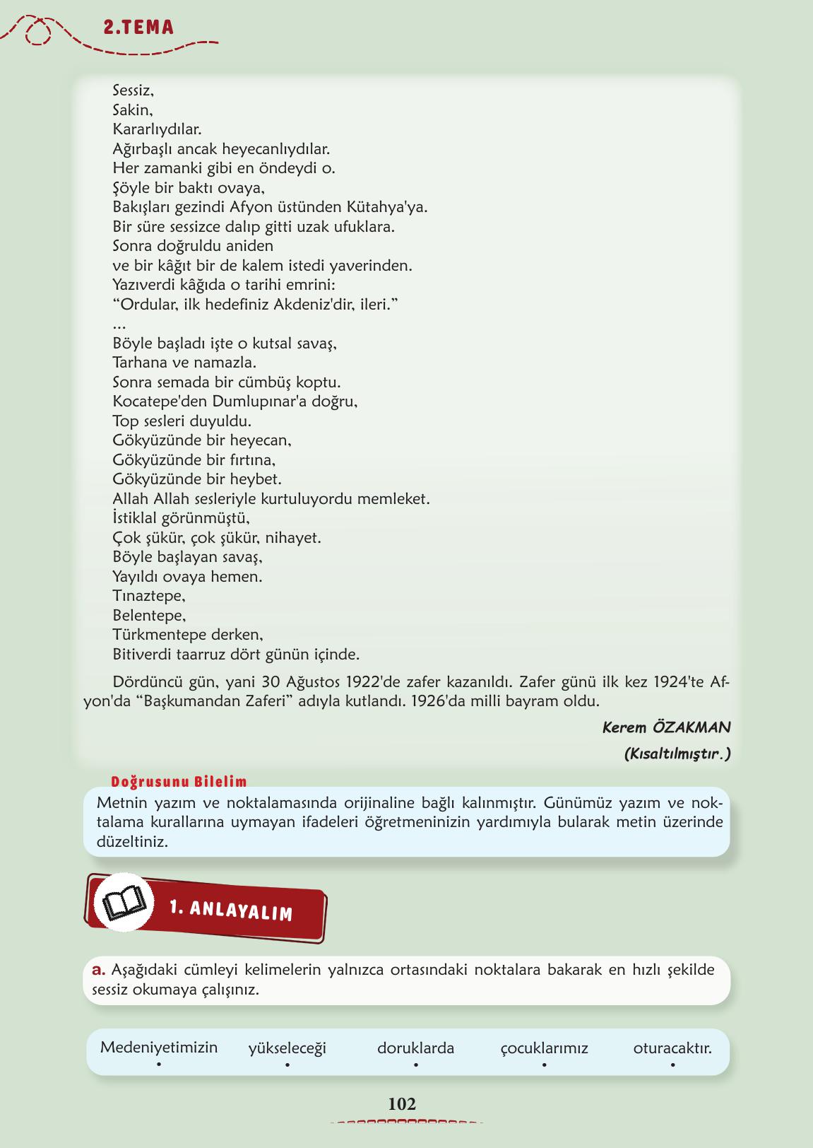6. Sınıf Türkçe 1. Kitap Meb Yayınları Ders Kitabı Sayfa 103 Cevapları