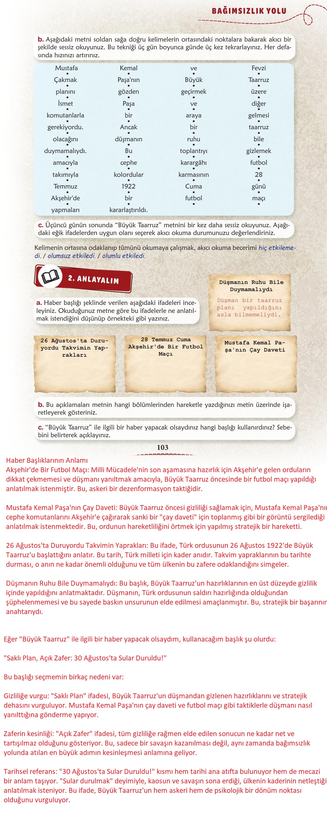 6. Sınıf Türkçe 1. Kitap Meb Yayınları Ders Kitabı Sayfa 104 Cevapları
