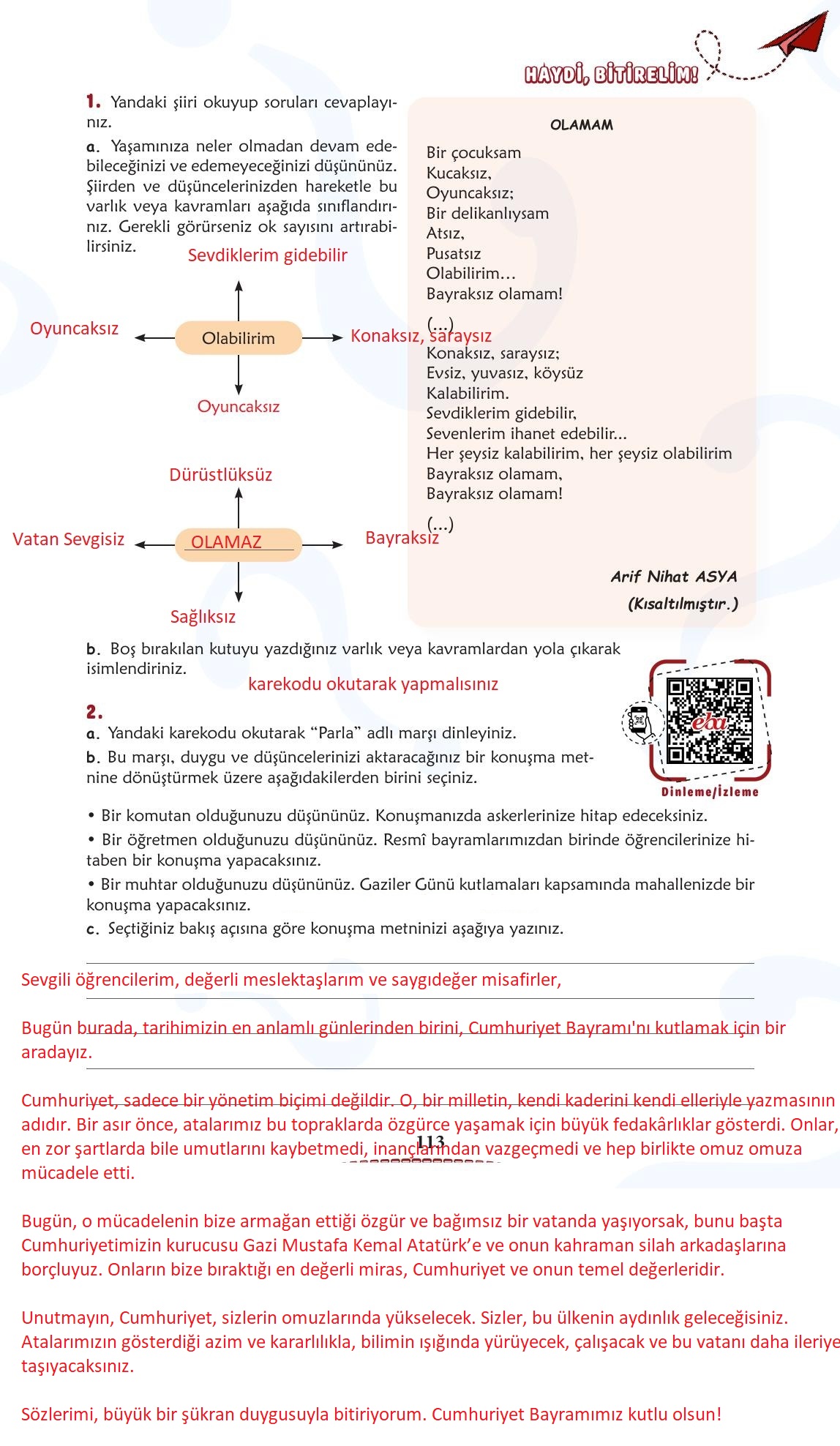 6. Sınıf Türkçe 1. Kitap Meb Yayınları Ders Kitabı Sayfa 114 Cevapları