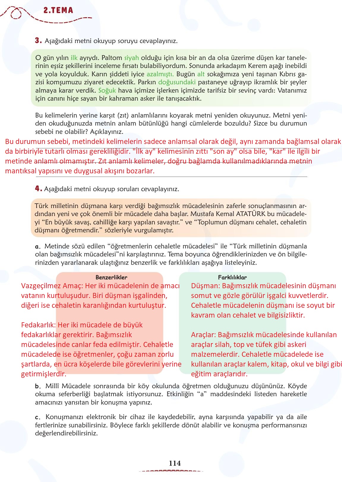 6. Sınıf Türkçe 1. Kitap Meb Yayınları Ders Kitabı Sayfa 115 Cevapları