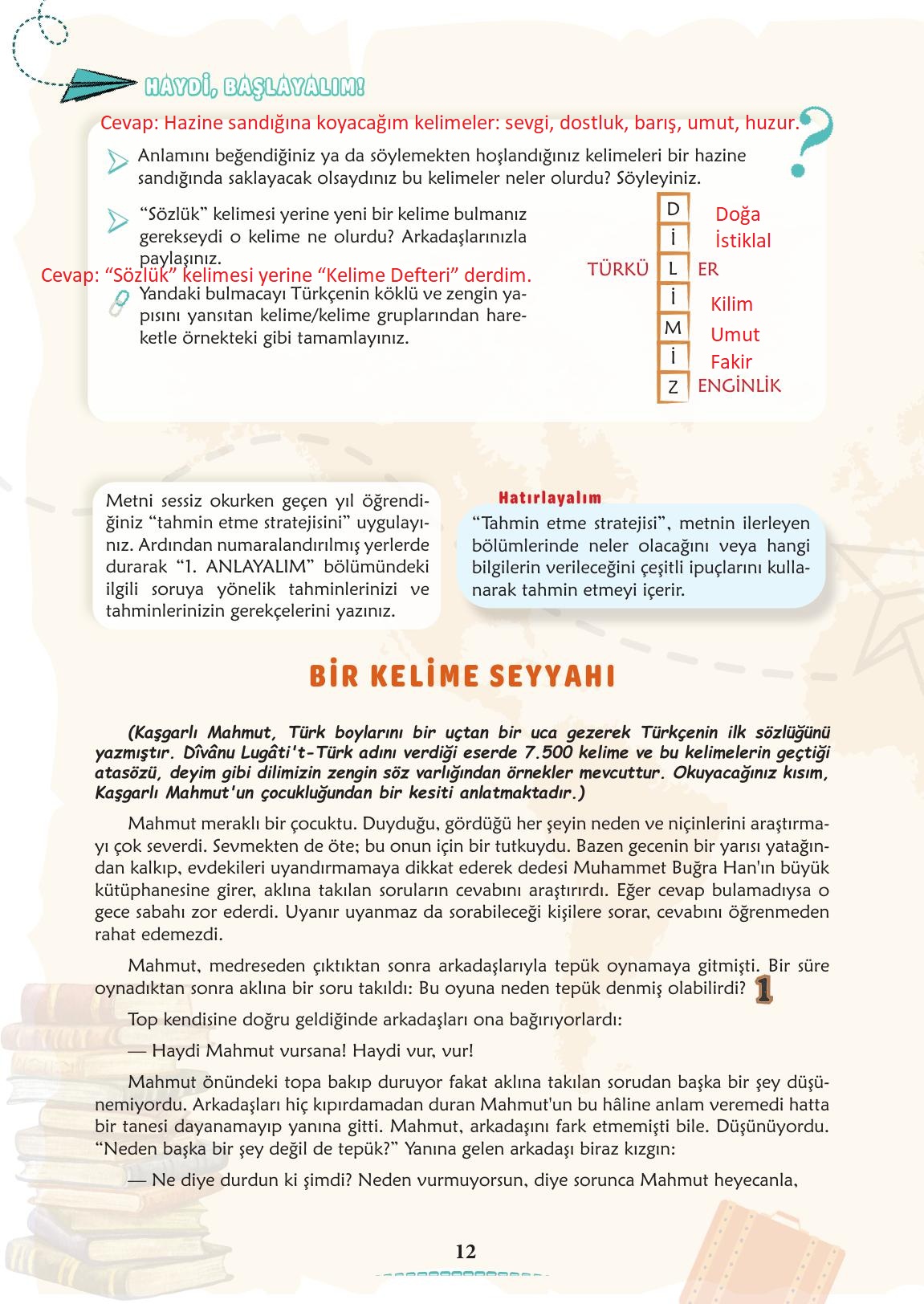 6. Sınıf Türkçe 1. Kitap Meb Yayınları Ders Kitabı Sayfa 13 Cevapları