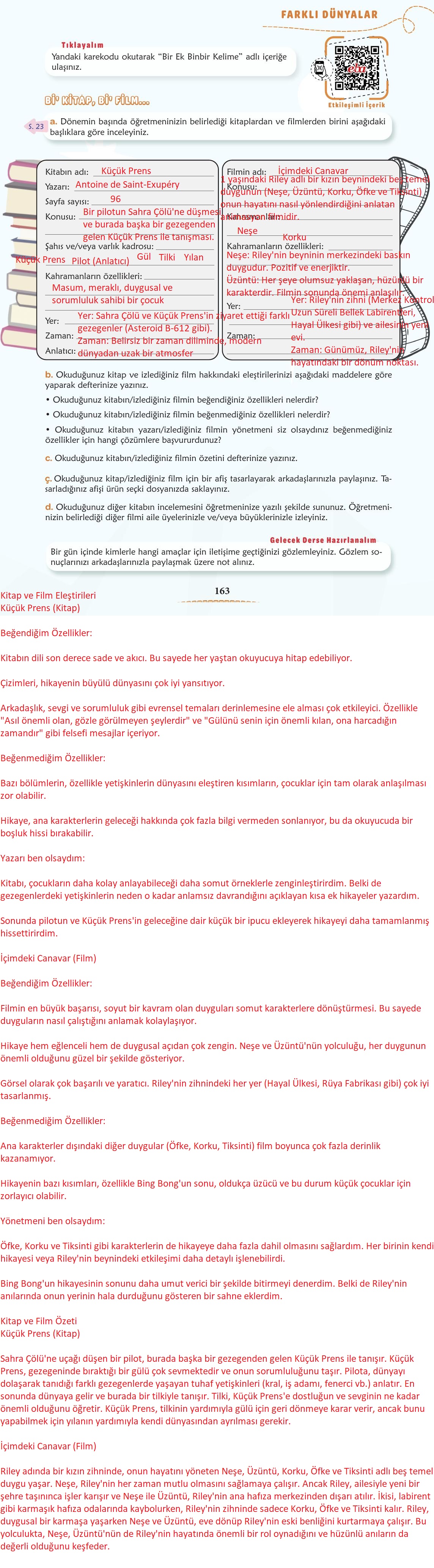6. Sınıf Türkçe 1. Kitap Meb Yayınları Ders Kitabı Sayfa 164 Cevapları