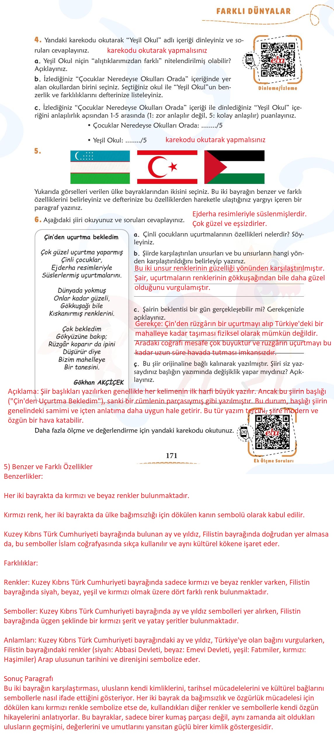 6. Sınıf Türkçe 1. Kitap Meb Yayınları Ders Kitabı Sayfa 172 Cevapları