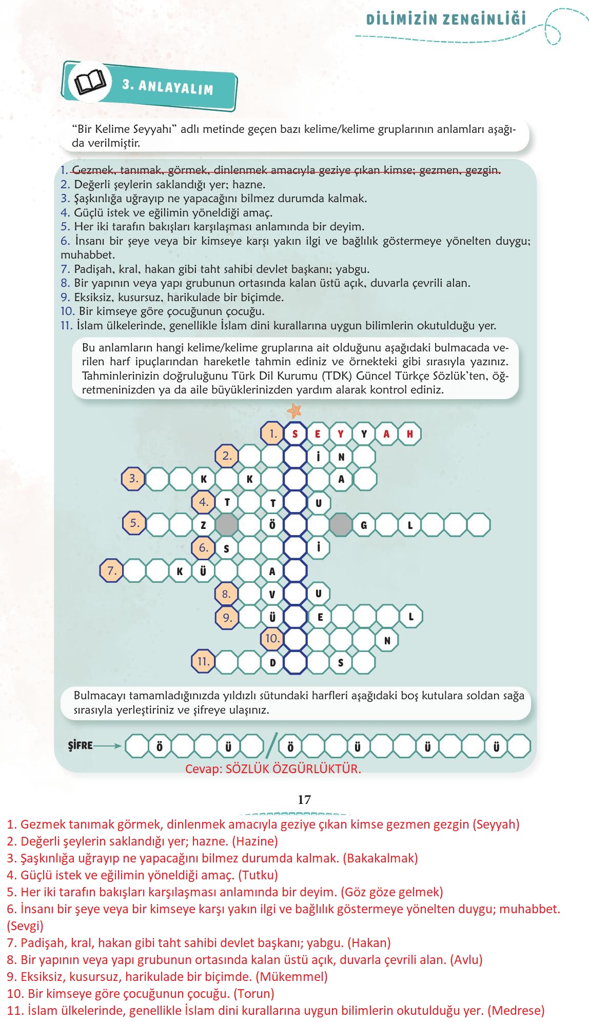 6. Sınıf Türkçe 1. Kitap Meb Yayınları Ders Kitabı Sayfa 18 Cevapları