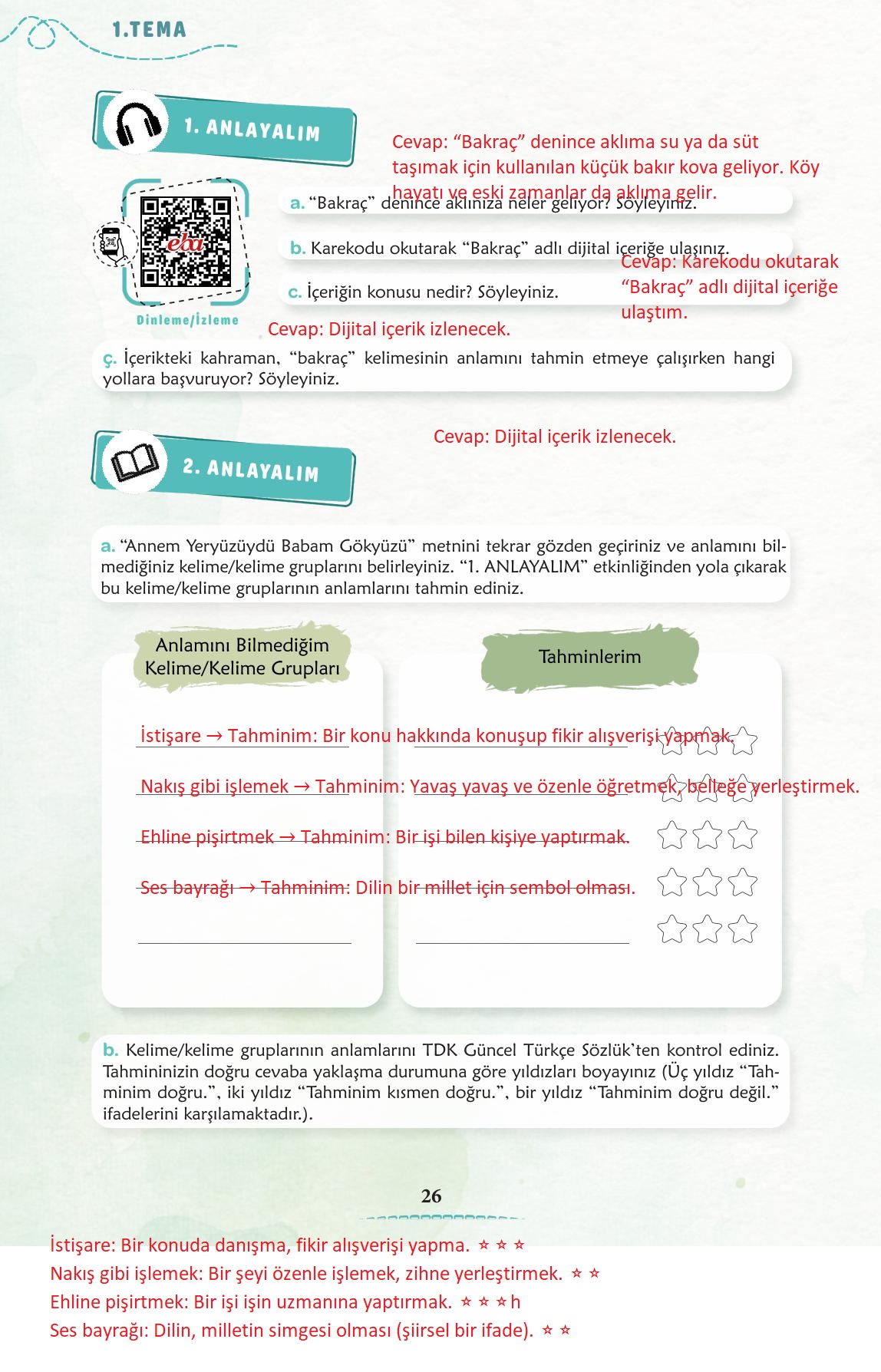 6. Sınıf Türkçe 1. Kitap Meb Yayınları Ders Kitabı Sayfa 27 Cevapları