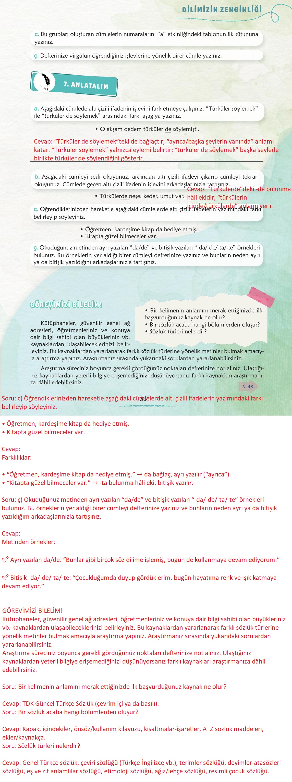6. Sınıf Türkçe 1. Kitap Meb Yayınları Ders Kitabı Sayfa 34 Cevapları