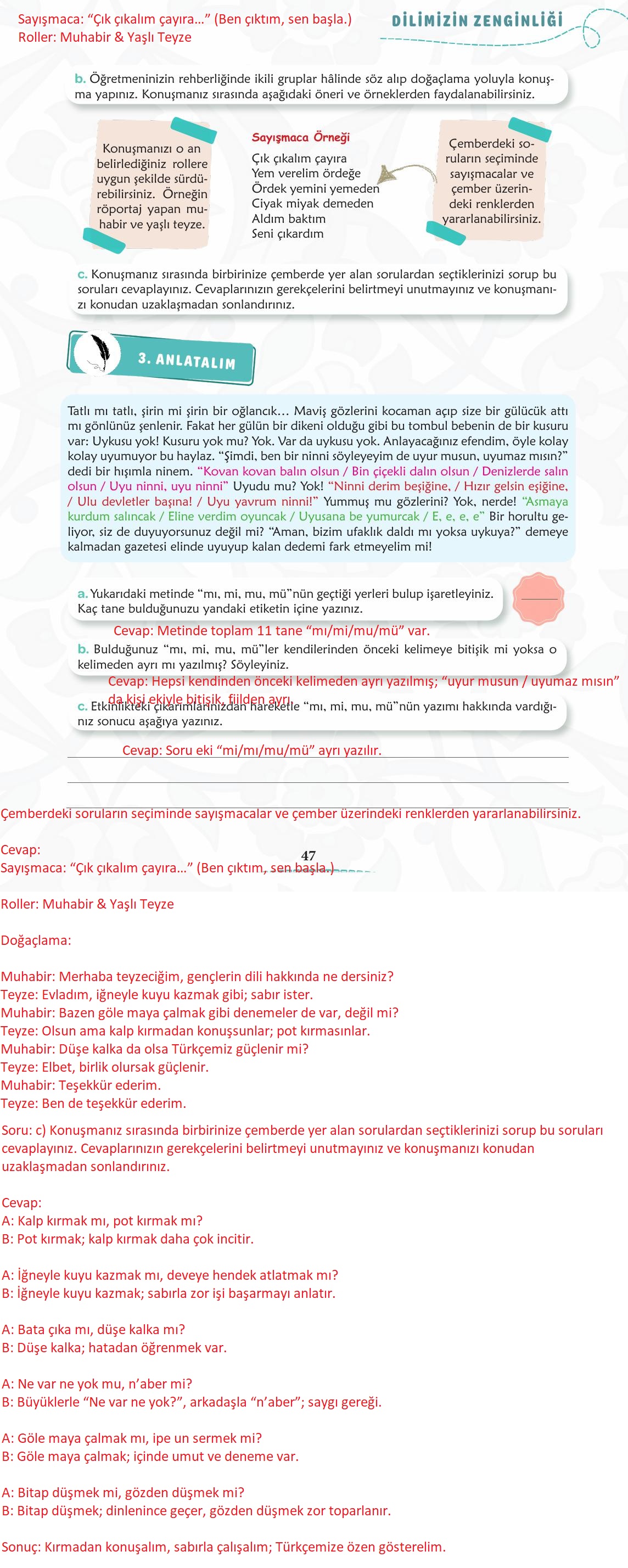6. Sınıf Türkçe 1. Kitap Meb Yayınları Ders Kitabı Sayfa 48 Cevapları