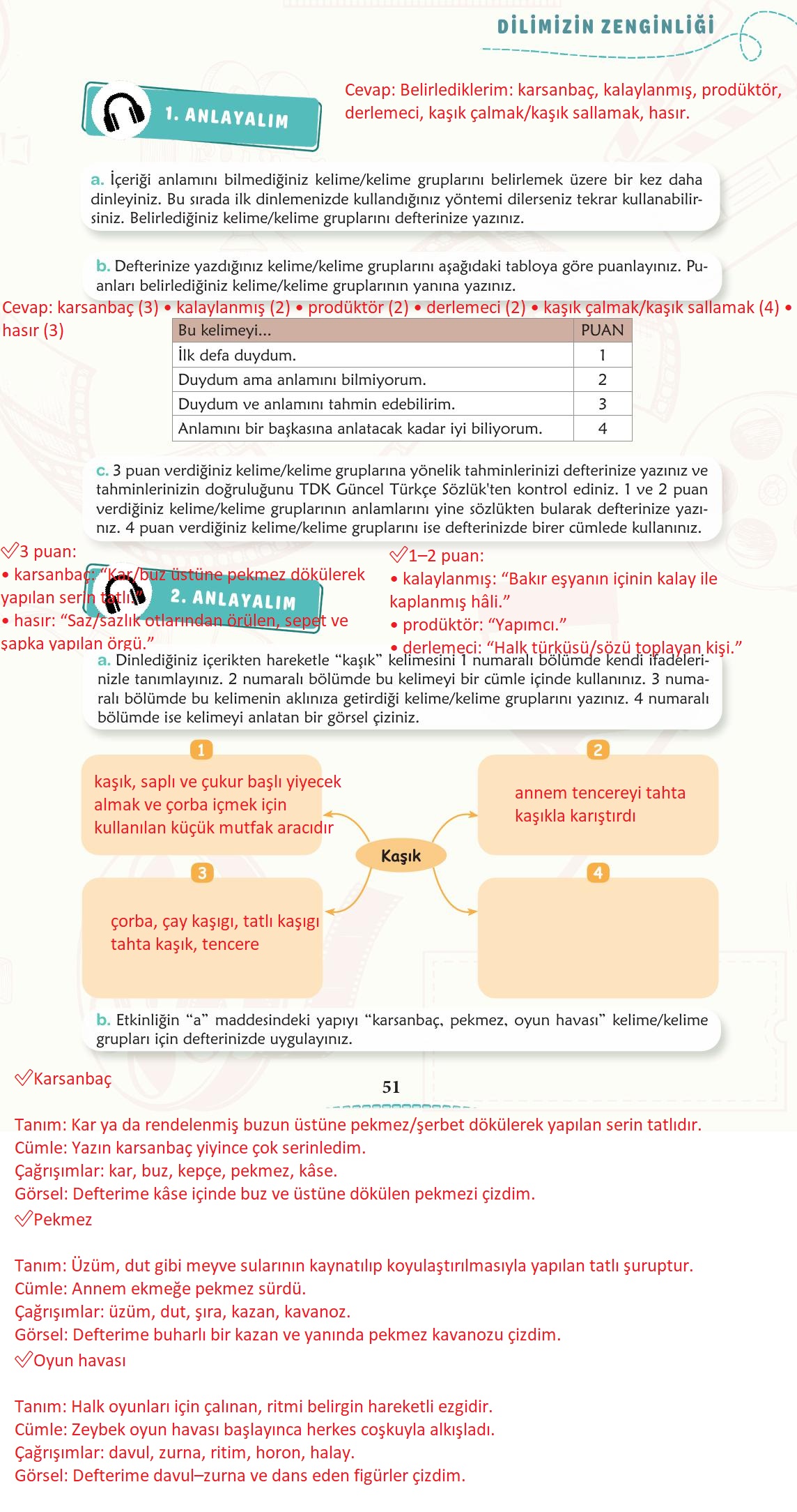 6. Sınıf Türkçe 1. Kitap Meb Yayınları Ders Kitabı Sayfa 52 Cevapları