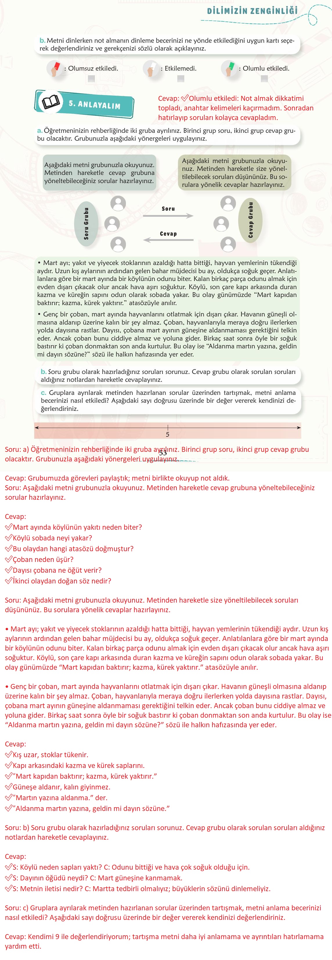 6. Sınıf Türkçe 1. Kitap Meb Yayınları Ders Kitabı Sayfa 54 Cevapları