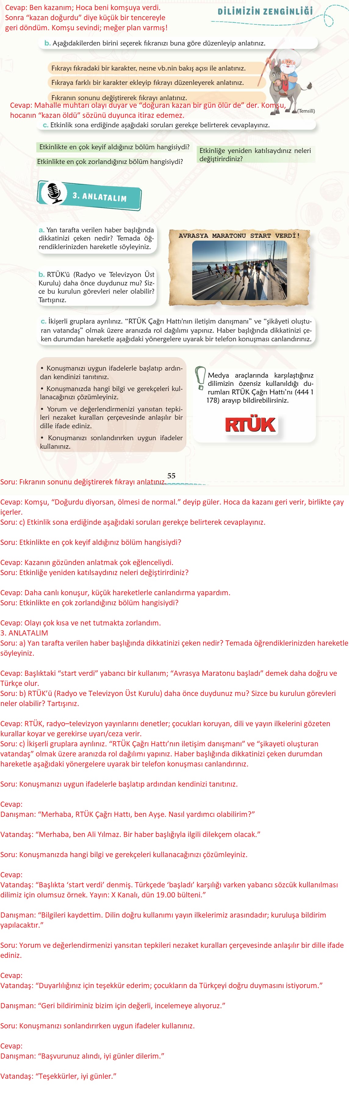 6. Sınıf Türkçe 1. Kitap Meb Yayınları Ders Kitabı Sayfa 56 Cevapları