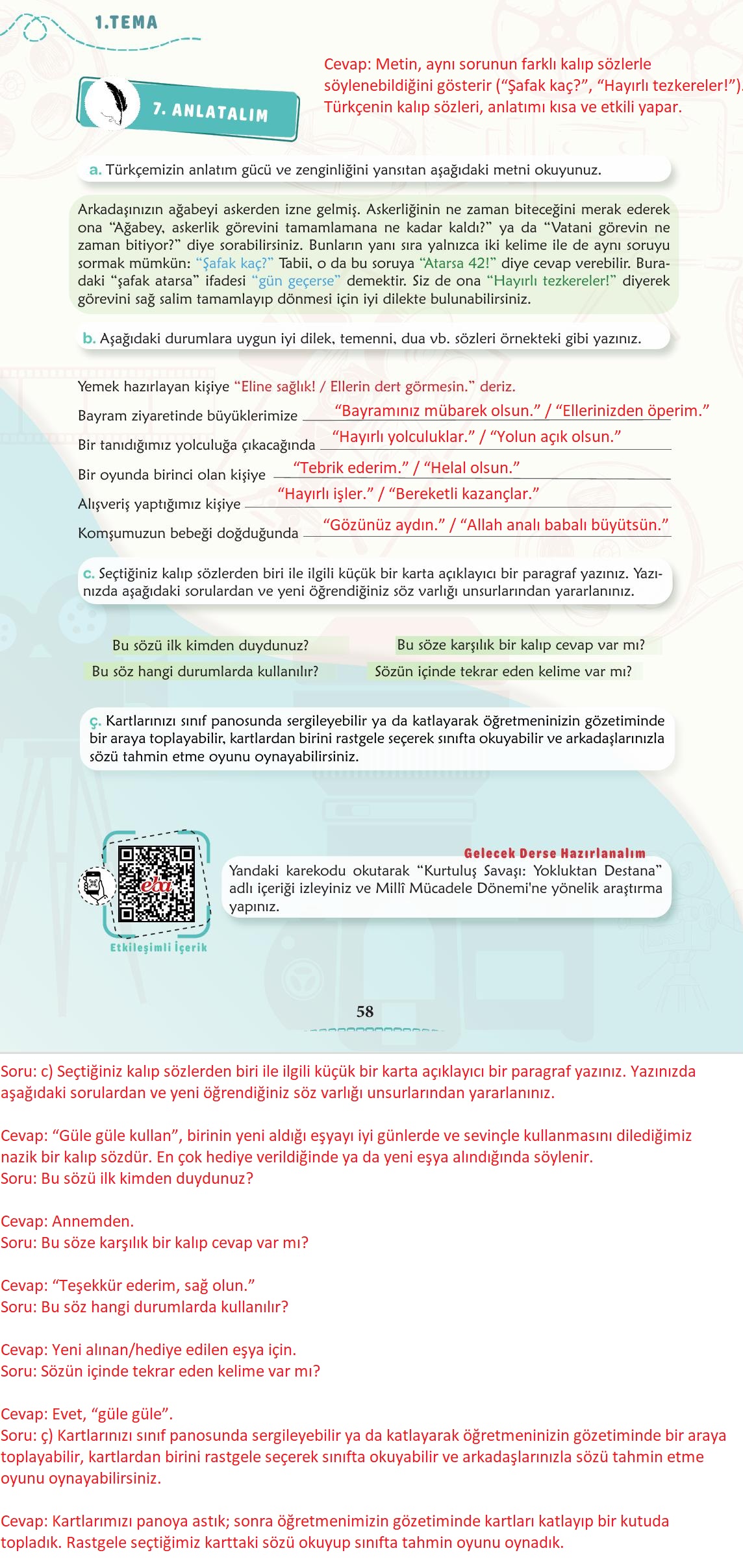 6. Sınıf Türkçe 1. Kitap Meb Yayınları Ders Kitabı Sayfa 59 Cevapları