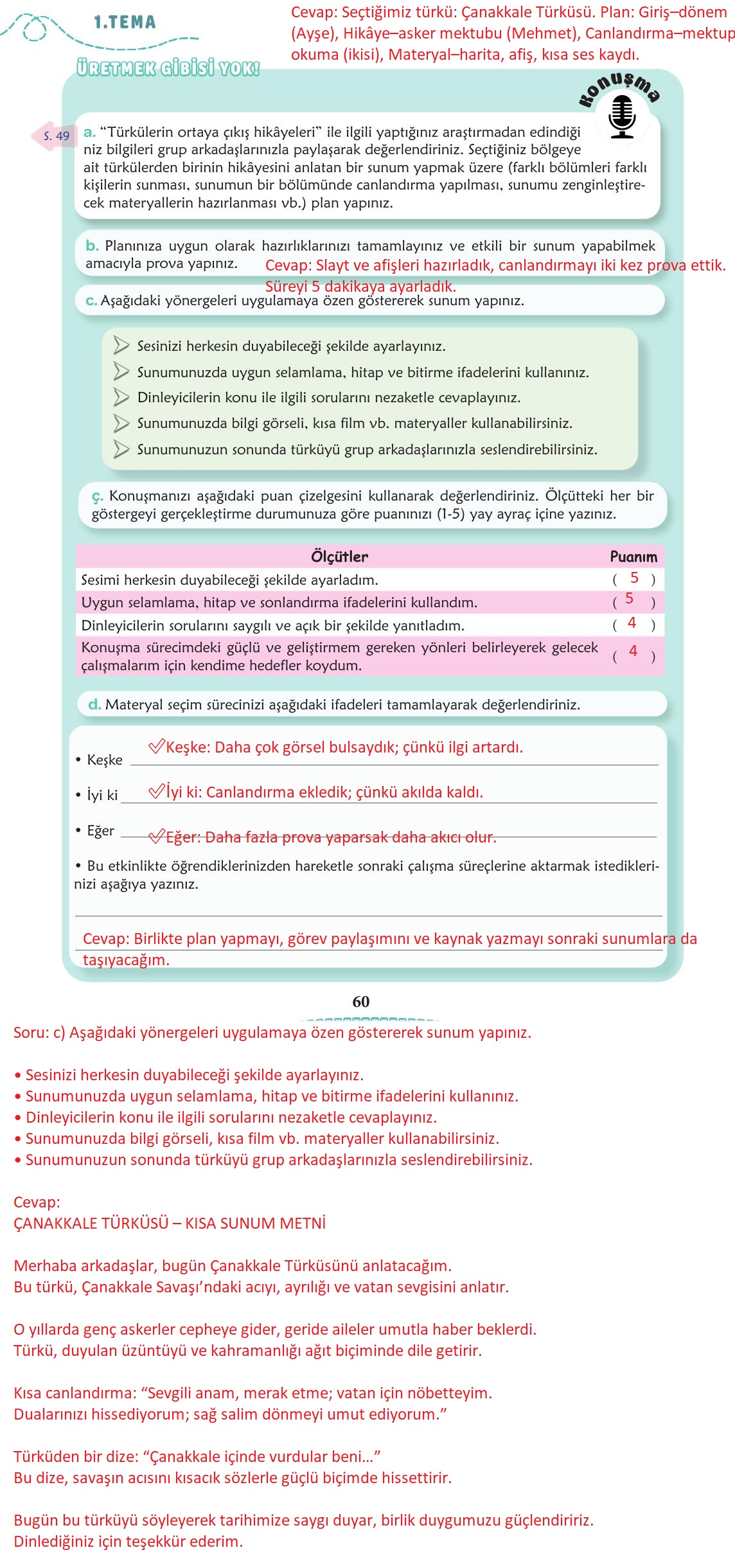 6. Sınıf Türkçe 1. Kitap Meb Yayınları Ders Kitabı Sayfa 61 Cevapları