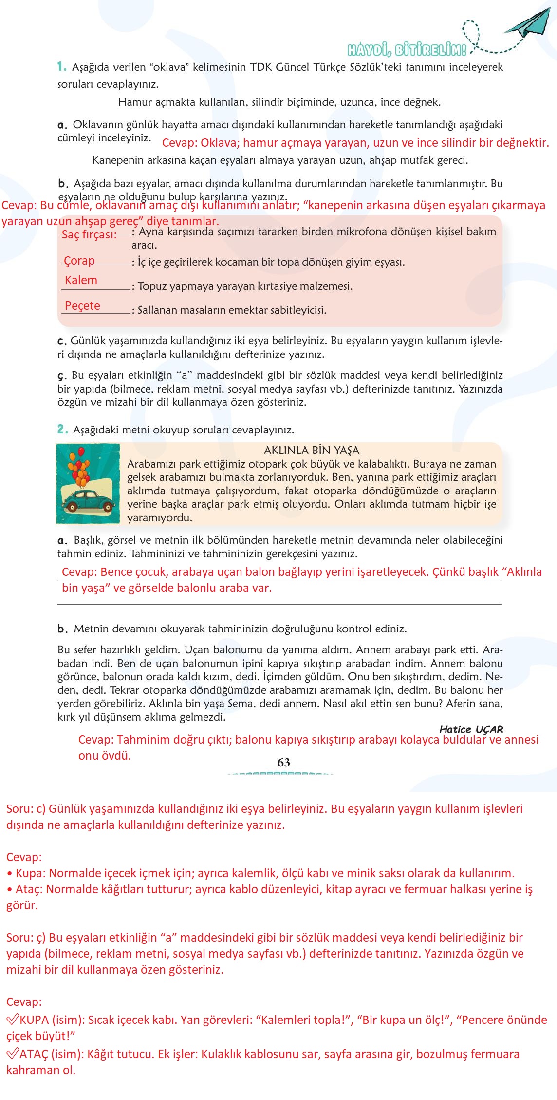 6. Sınıf Türkçe 1. Kitap Meb Yayınları Ders Kitabı Sayfa 64 Cevapları