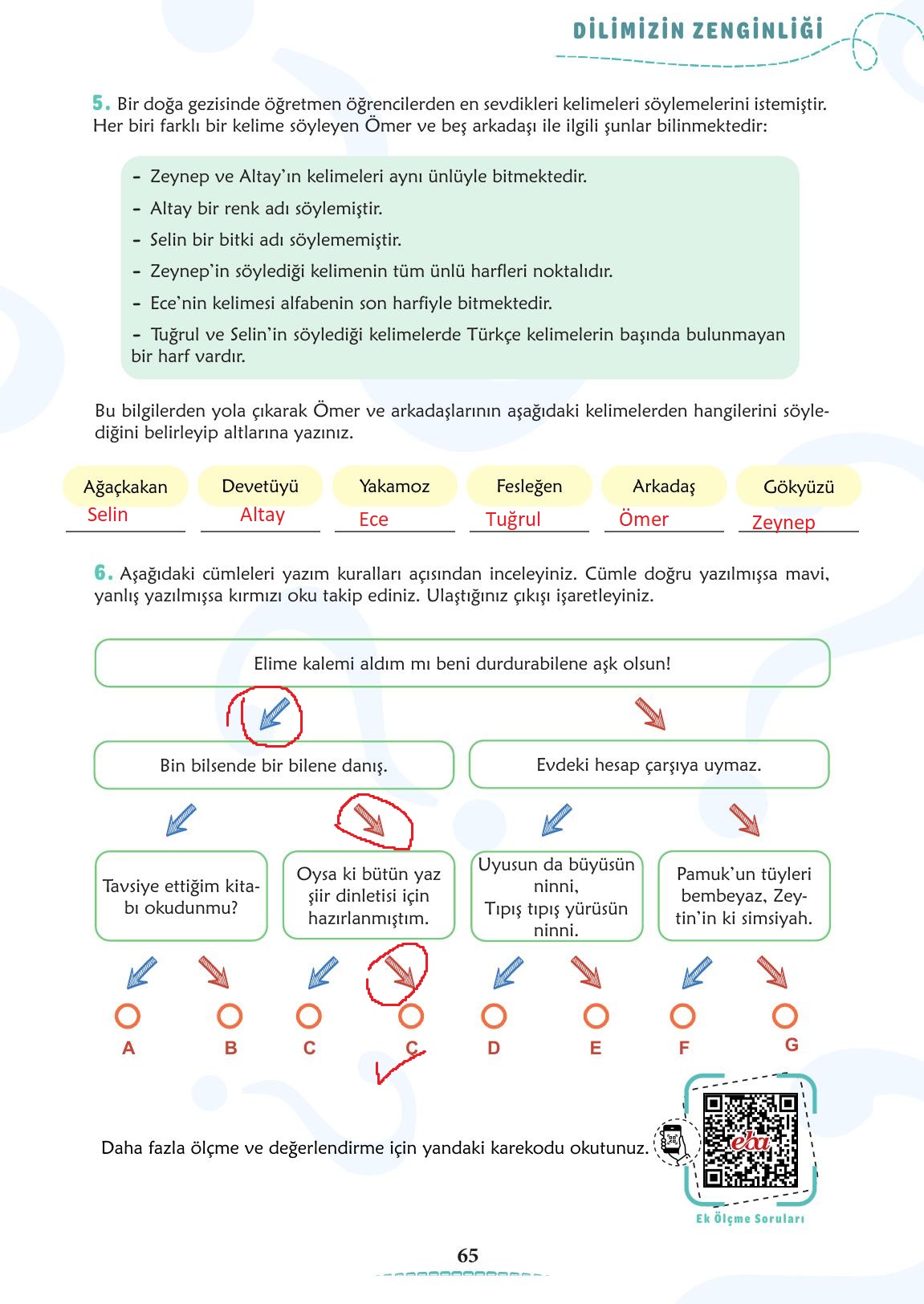 6. Sınıf Türkçe 1. Kitap Meb Yayınları Ders Kitabı Sayfa 66 Cevapları