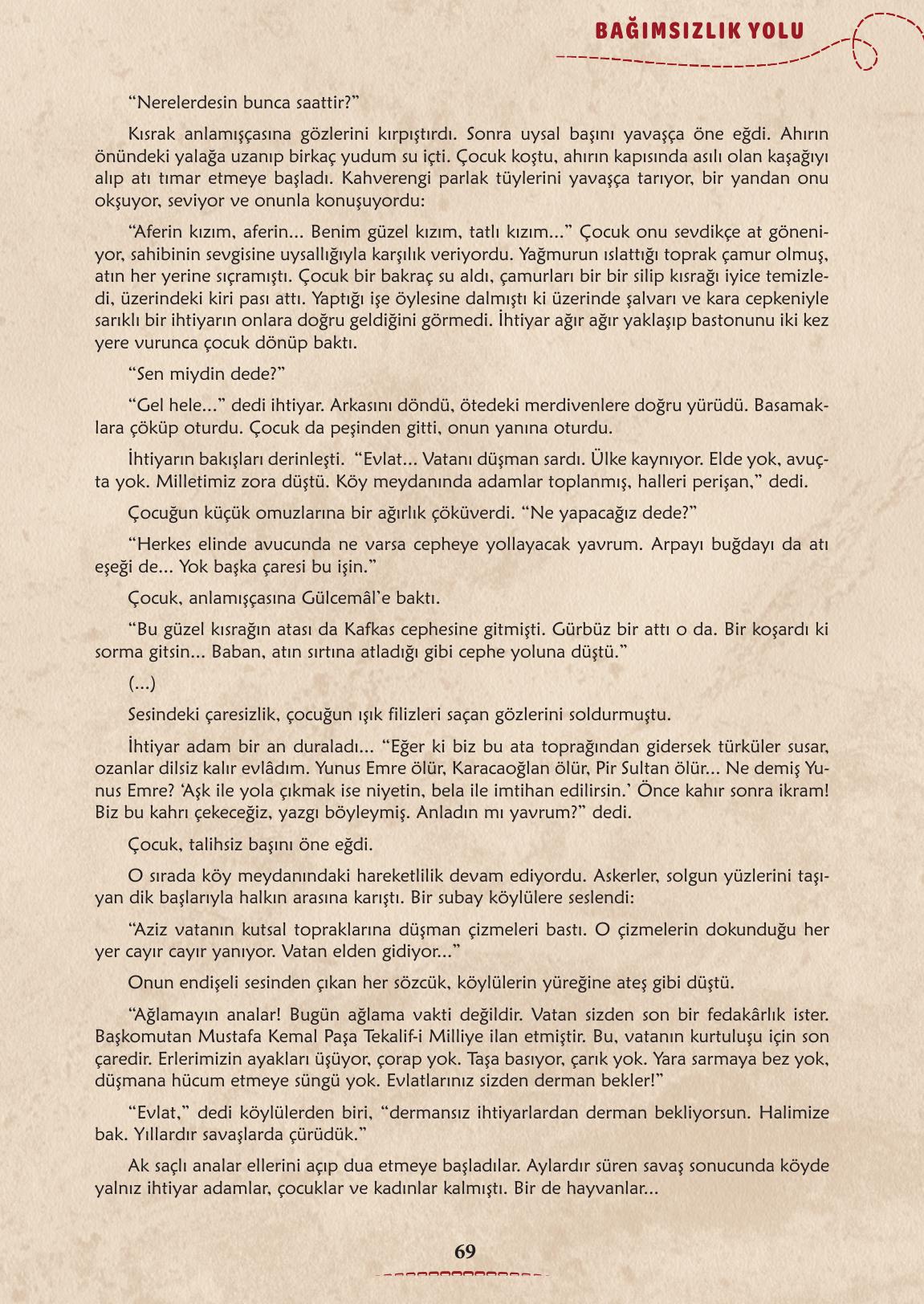6. Sınıf Türkçe 1. Kitap Meb Yayınları Ders Kitabı Sayfa 70 Cevapları