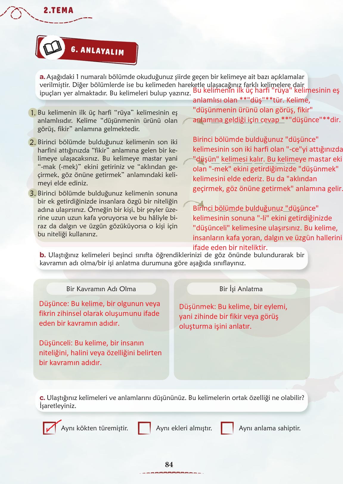 6. Sınıf Türkçe 1. Kitap Meb Yayınları Ders Kitabı Sayfa 85 Cevapları