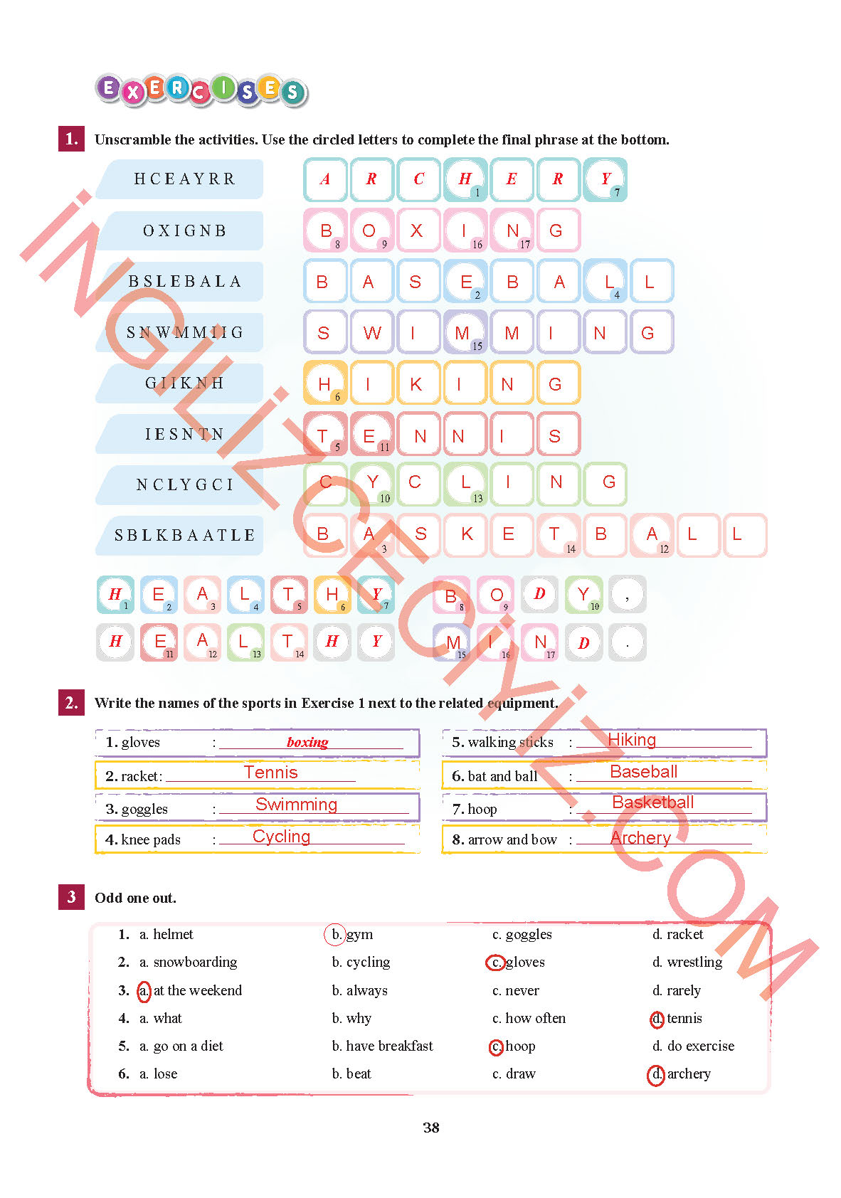 7. Sınıf İngilizce Sdr İpekyolu Yayınları Kitabı Sayfa 38 Cevapları