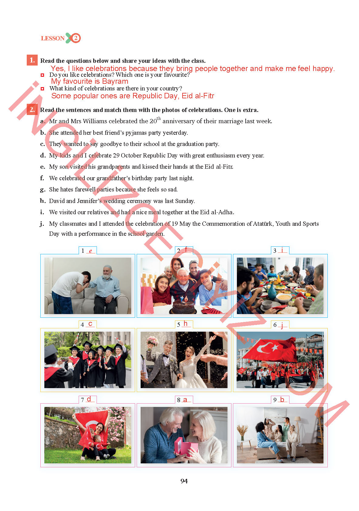 7. Sınıf İngilizce Sdr İpekyolu Yayınları Kitabı Sayfa 94 Cevapları