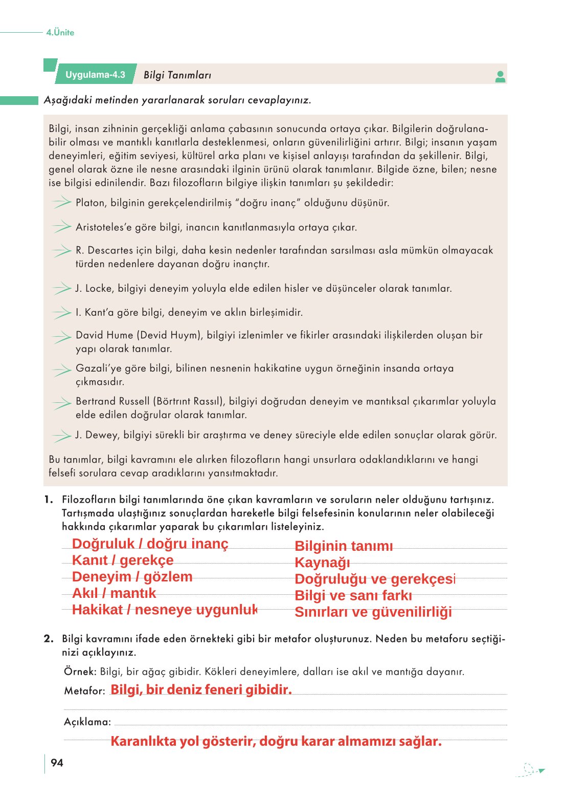 10. Sınıf Meb Yayınları Felsefe Ders Kitabı Sayfa 94 Cevapları 10. Sınıf Meb Yayınları Felsefe Ders Kitabı Sayfa 94 Cevapları