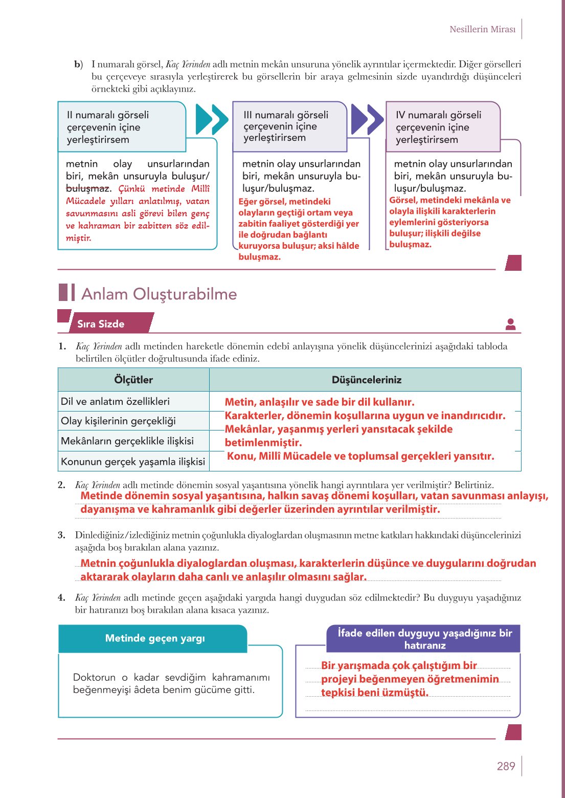 10. Sınıf Meb Yayınları Türk Dili Ve Edebiyatı Ders Kitabı Sayfa 289 Cevapları