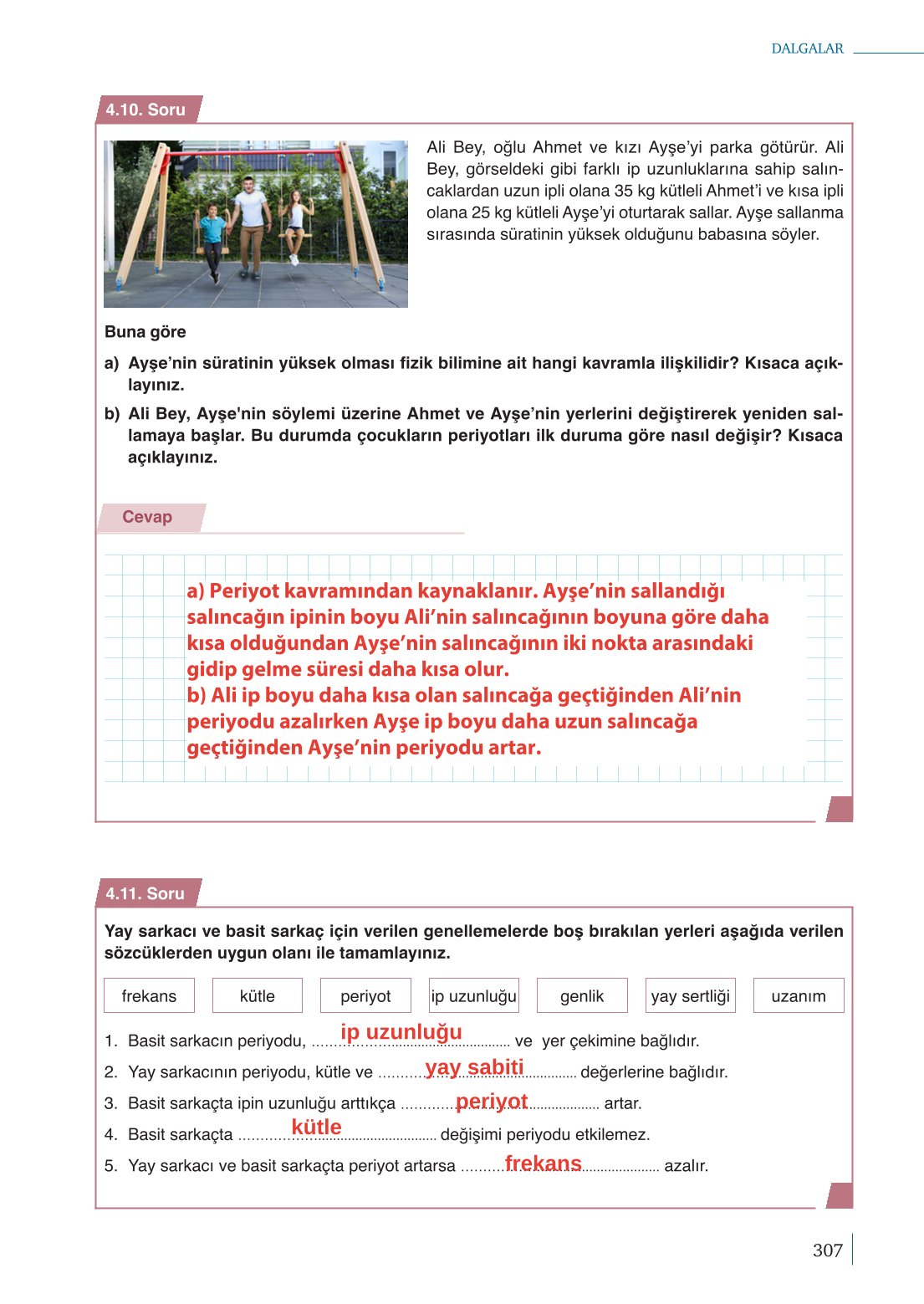 10. Sınıf Meb Yayınları Fizik Ders Kitabı Sayfa 307 Cevapları