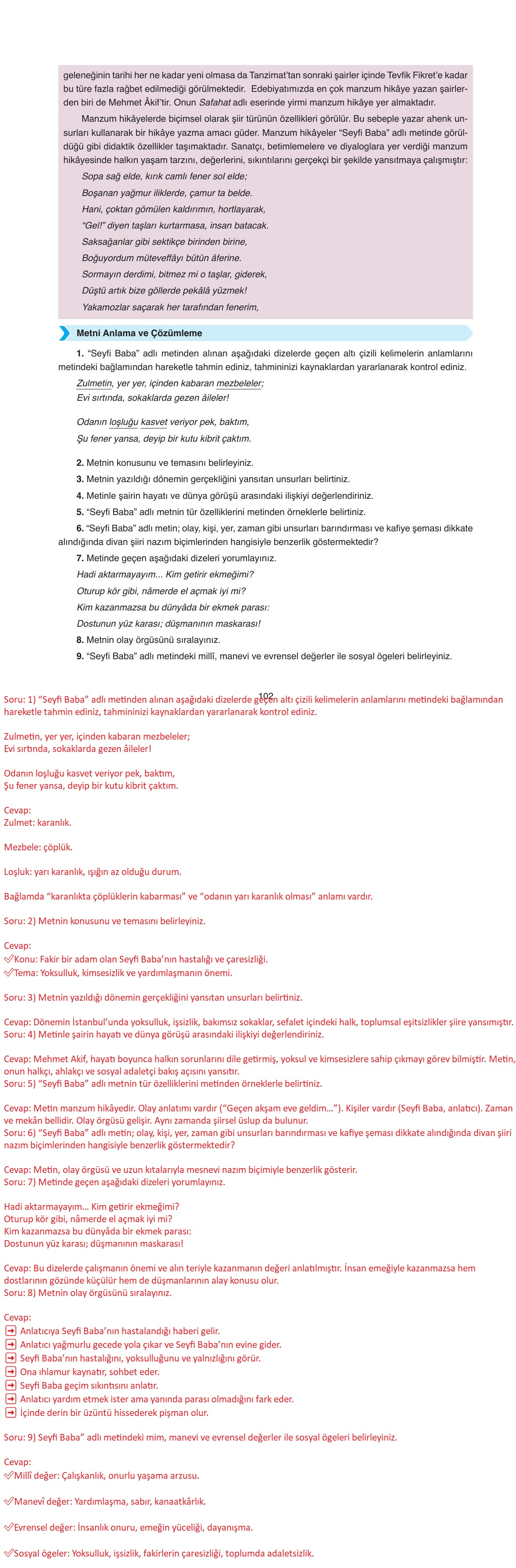 11. Sınıf Ata Yayıncılık Türk Dili Ve Edebiyatı Ders Kitabı Sayfa 102 Cevapları
