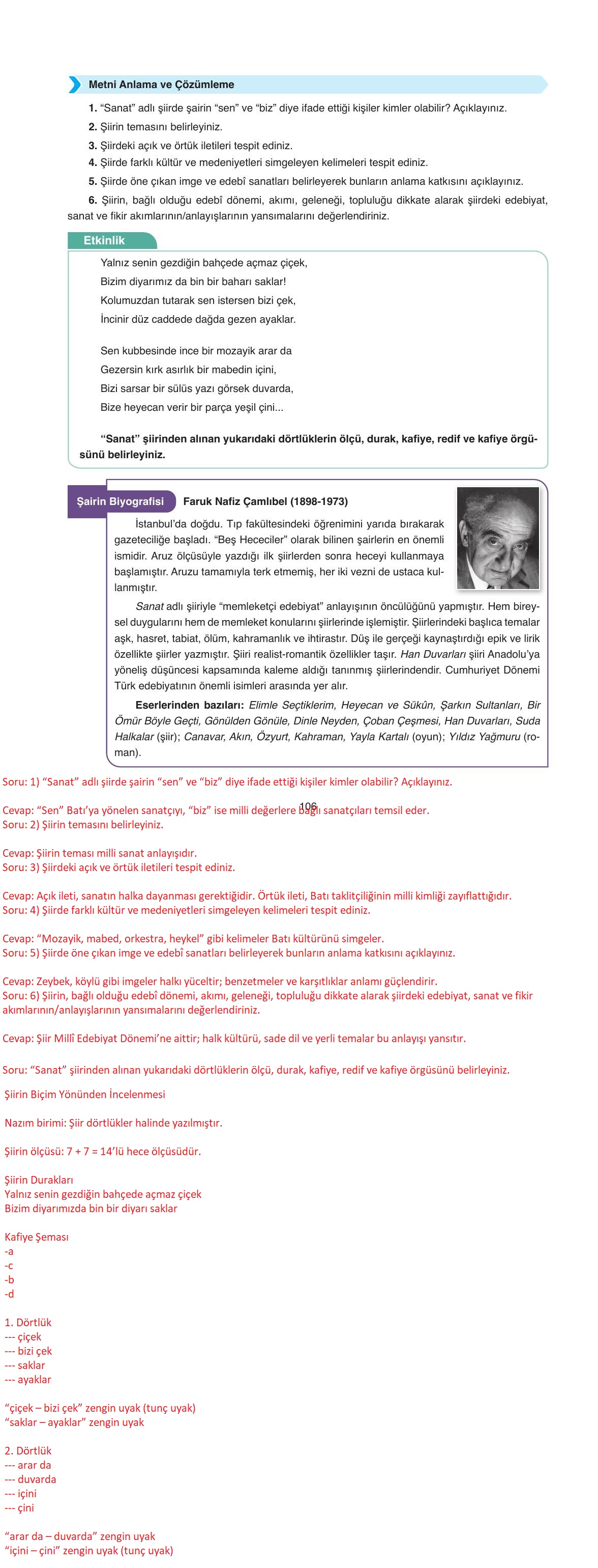 11. Sınıf Ata Yayıncılık Türk Dili Ve Edebiyatı Ders Kitabı Sayfa 106 Cevapları