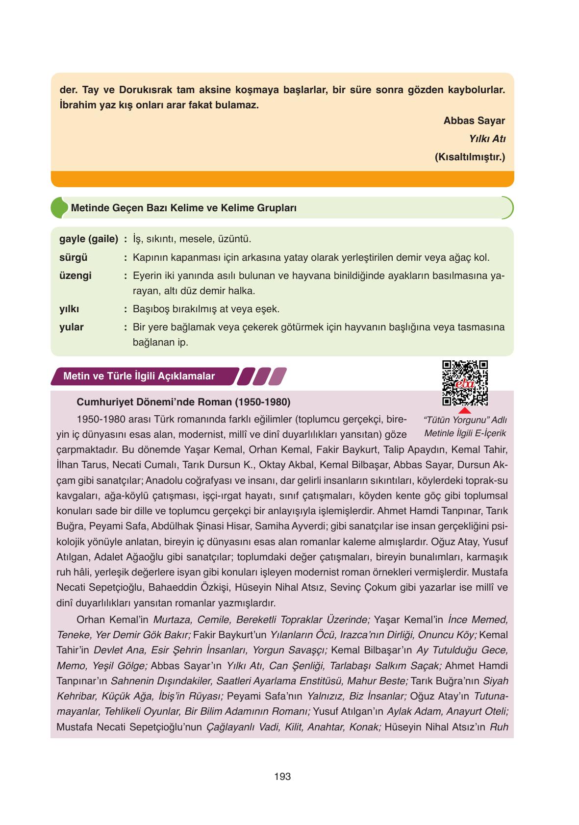 11. Sınıf Ata Yayıncılık Türk Dili Ve Edebiyatı Ders Kitabı Sayfa 193 Cevapları