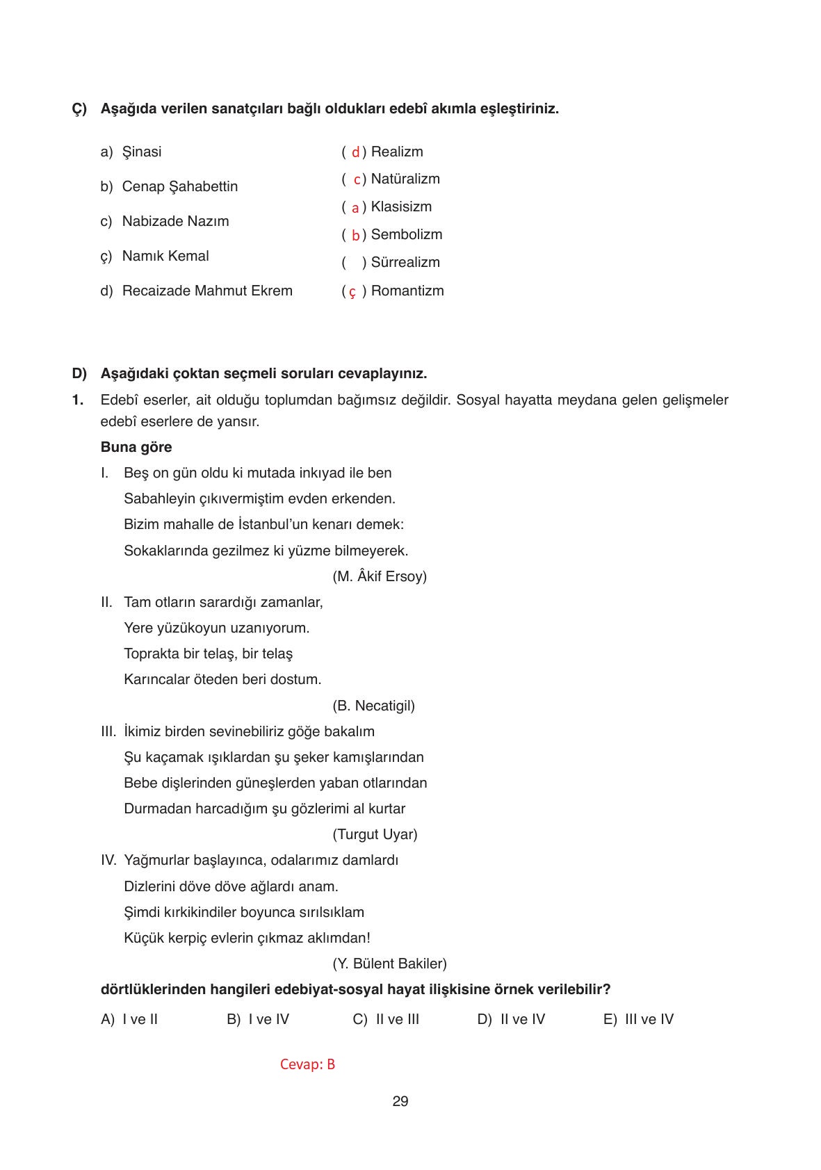 11. Sınıf Ata Yayıncılık Türk Dili Ve Edebiyatı Ders Kitabı Sayfa 29 Cevapları