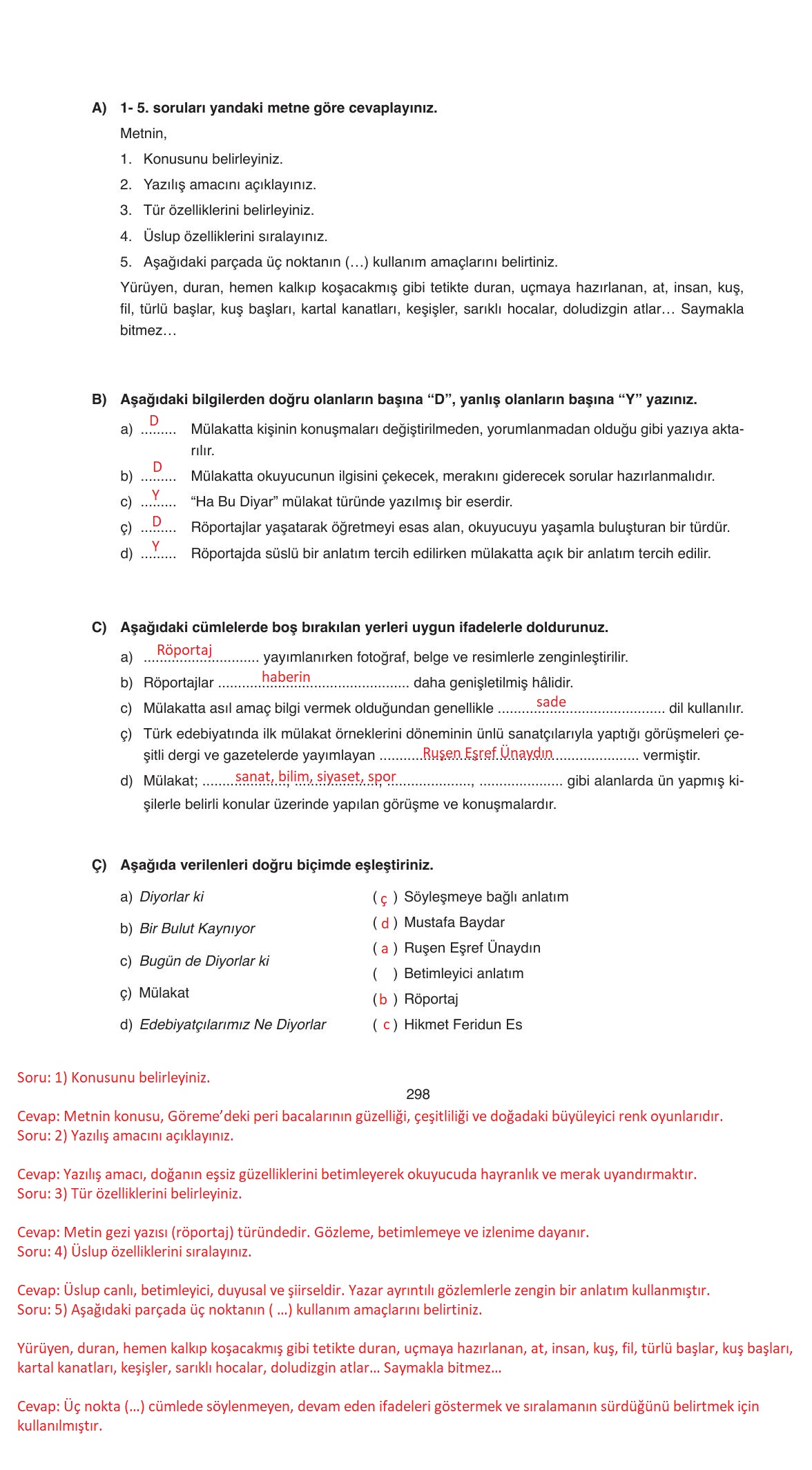 11. Sınıf Ata Yayıncılık Türk Dili Ve Edebiyatı Ders Kitabı Sayfa 298 Cevapları 11. Sınıf Ata Yayıncılık Türk Dili Ve Edebiyatı Ders Kitabı Sayfa 298 Cevapları
